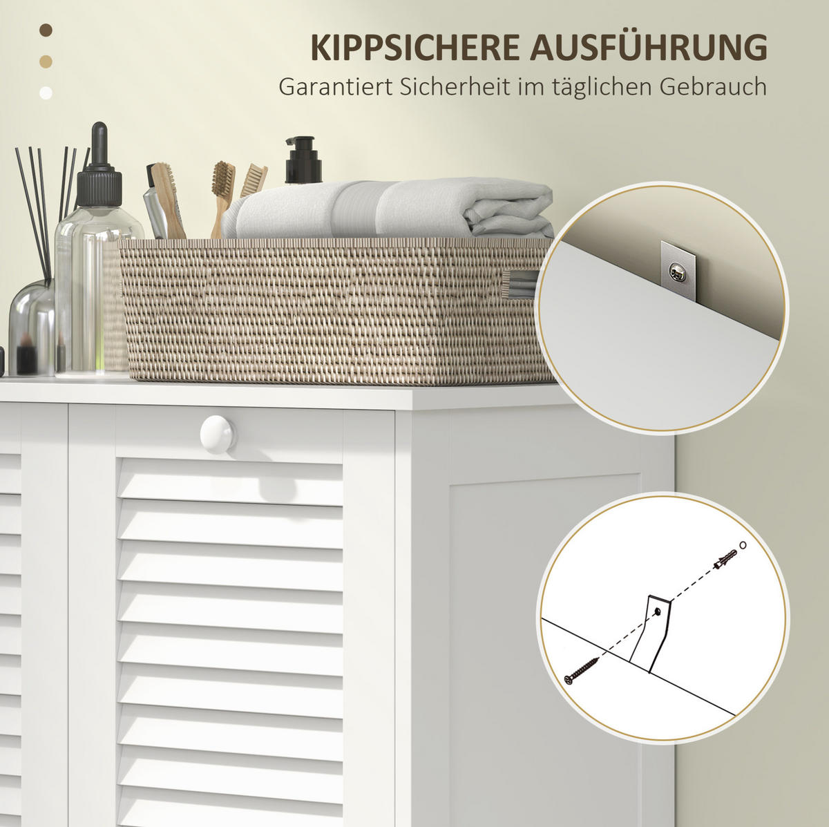 BADEZIMMERSCHRANK 70x38x73 cm Weiß aus MDF mit 2 Wäschekörben & Lamellentüren - Weiß, Holzwerkstoff (70/73/38cm) - Modfu