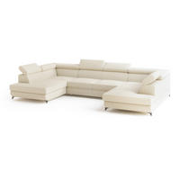 WOHNLANDSCHAFT VINTESSA Creme Boucle-Stoff mit Schlaffunktion - Creme, Holz (323/89/190cm) - MASSENO
