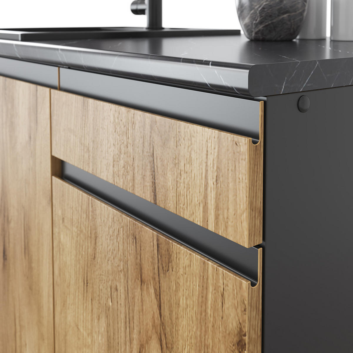 KÜCHENZEILE Raul Goldkraft Eiche/Anthrazit 240 cm - Honigeiche/Anthrazit, Holzwerkstoff (240/81.6/46cm) - Vicco