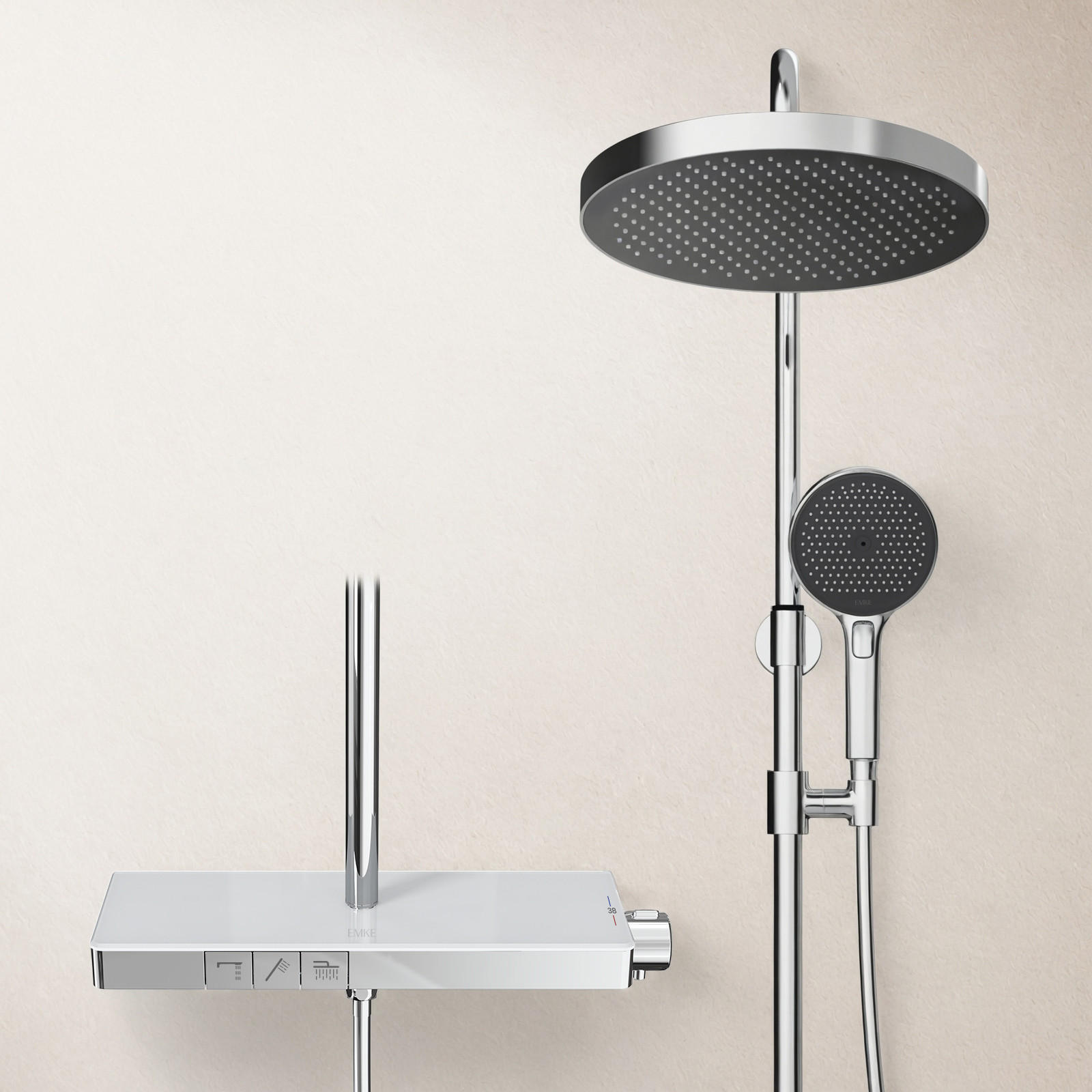 ÜBERKOPFBRAUSESET mit Thermostat Drei Wasserauslassmethoden Chrom - Chromfarben, Metall (13.5/106/44.6cm) - EMKE