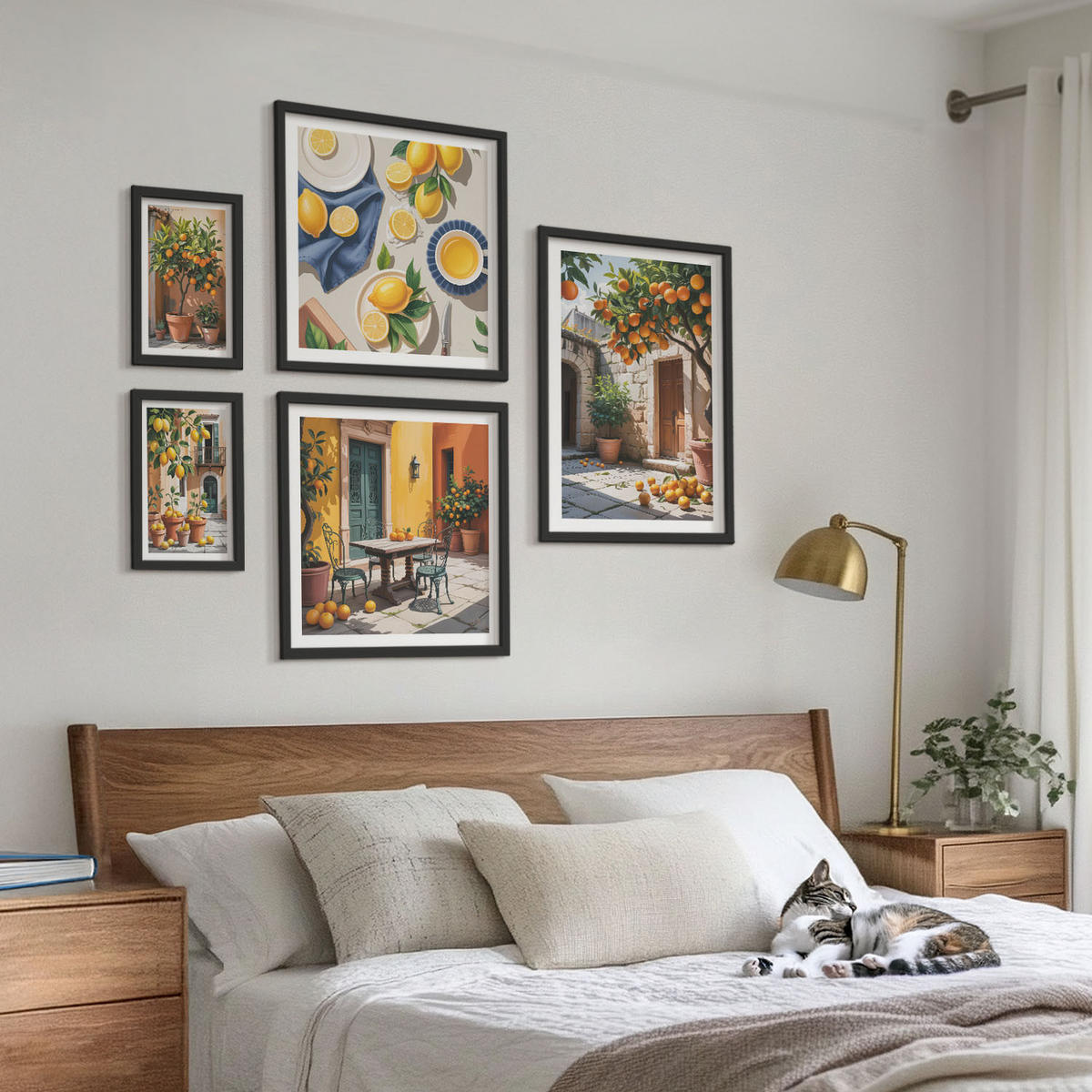 BILDER SET 5er Set - 50x50 cm & 20x30 cm & 40x60 cm Schwarzer Rahmen - Zitrusgarten in der Sonne - Schwarz, Kunststoff (40/60cm) - TULUP