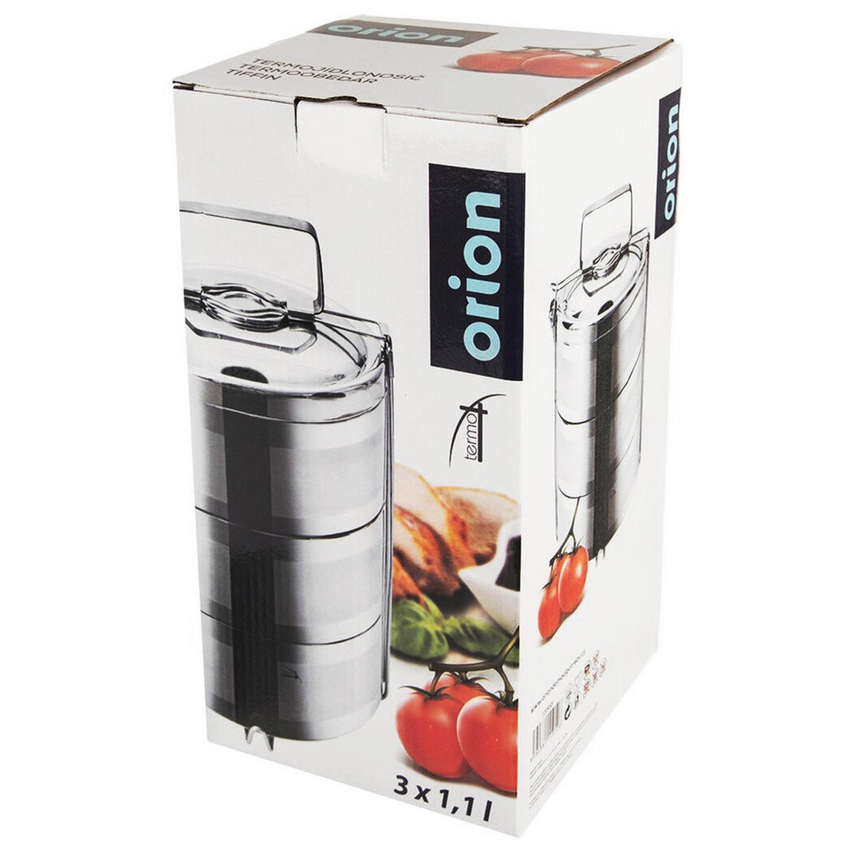 THERMISCHE LUNCHBOX aus Stahl 3-stöckig 3 x 1,1 l - Silberfarben, Metall (16/29/16cm) - Orion 