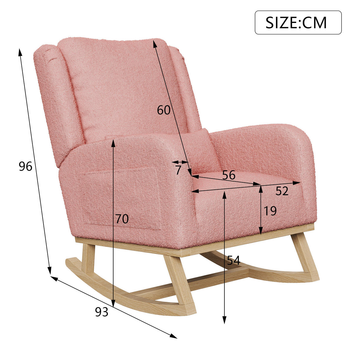 SCHAUKELSTUHL Teddyplüsch, rosa, ergonomisch, Komfortstuhl mit Rückenlehne - Rosa, Textil (52/96/93cm) - EuroLiving