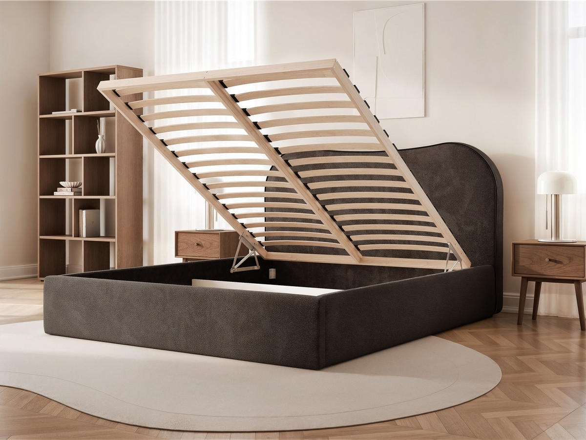 POLSTERBETT Rotello 180x200 cm Braun Chenille Stoff – (Bettkasten, Lattenrost) - Braun, Holz/Holzwerkstoff (180/200cm) - Ravio