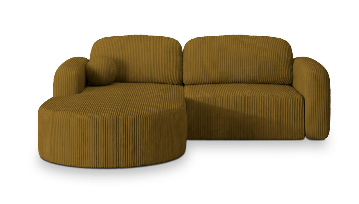 ECKSOFA AMILIA P L-S Gelb Kordstoff mit Schlaffunktion - Gelb, Holz (263/174cm) - MASSENO