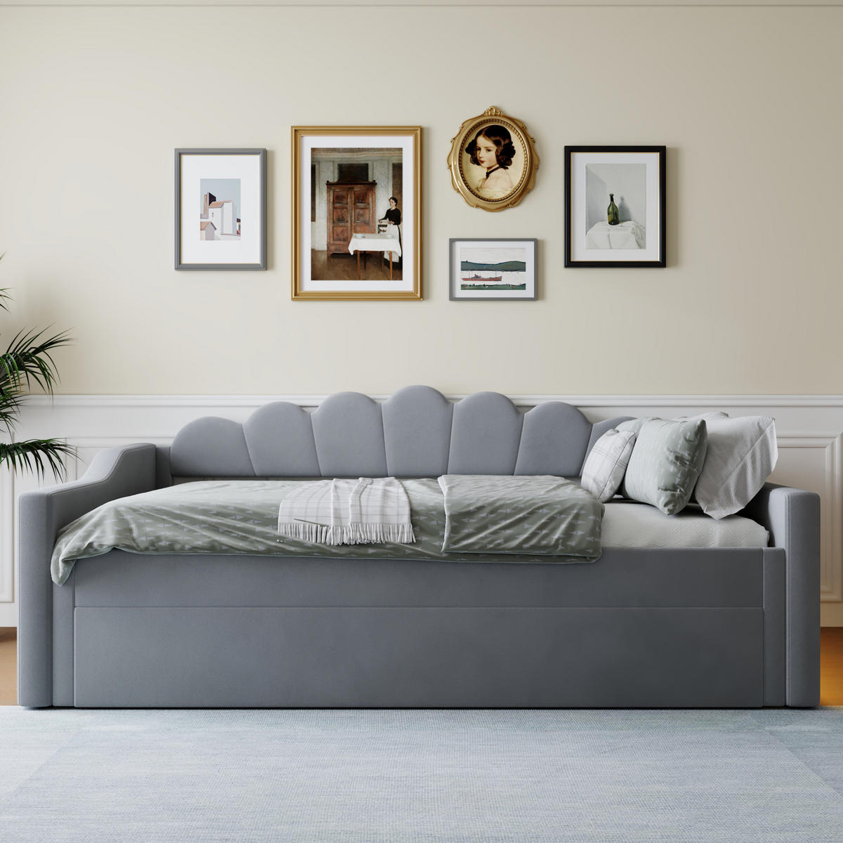 POLSTERBETT 140/200 cm mit Ausziehbett und LED-Beleuchtung in Grau - Grau, Holzwerkstoff (140/200cm) - BEAOK