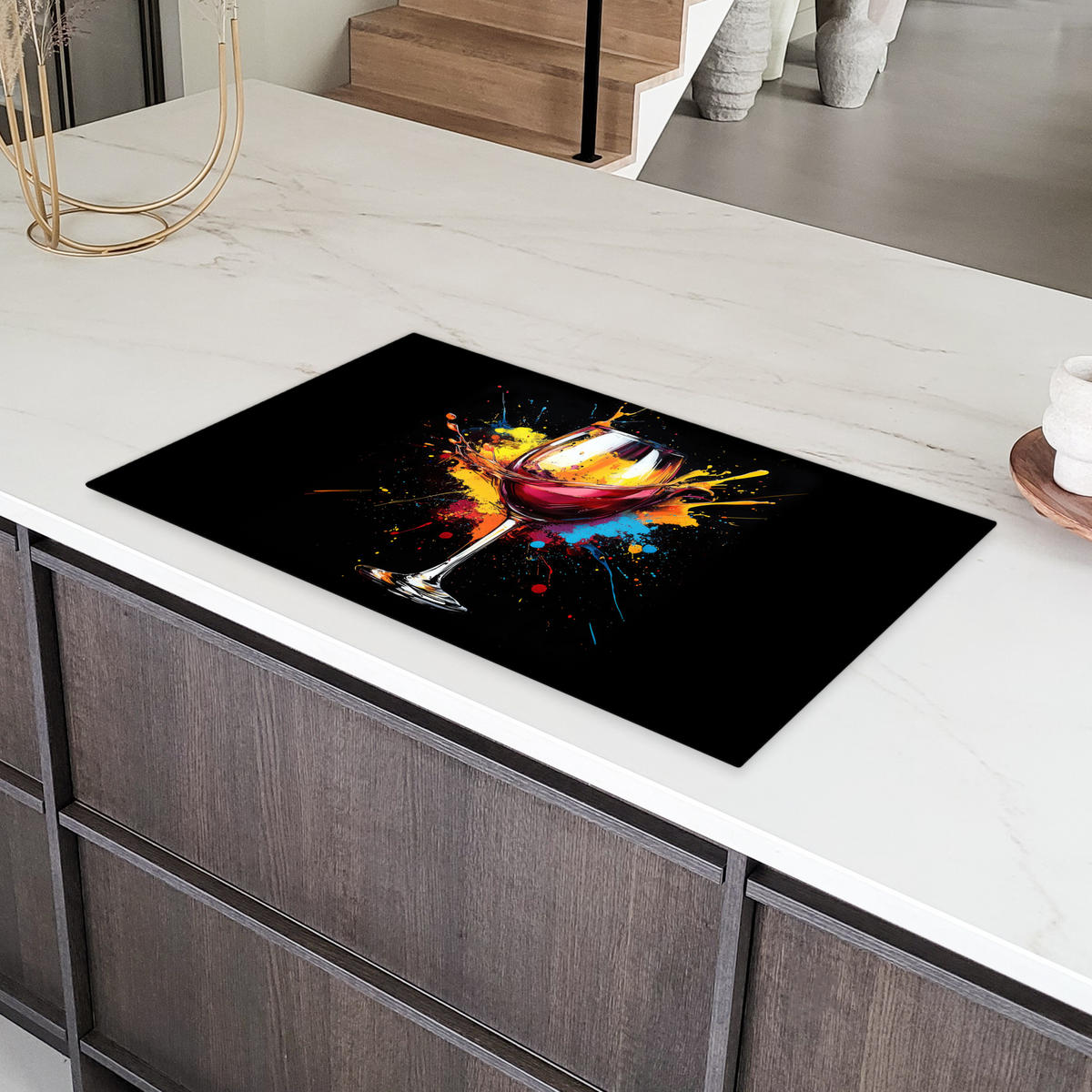 HERDABDECKPLATTE Wein - Glas - Graffiti - Getränk - Rot - Farbe 90x52 cm - Weinrot, Kunststoff (90/52/0.2cm) - MuchoWow