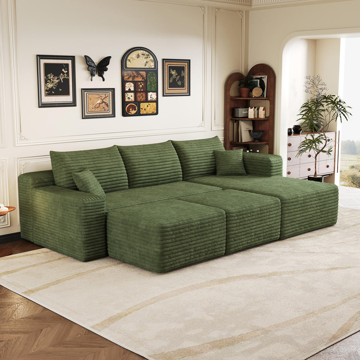WOHNLANDSCHAFT Cord Grün ohne Montage - Grün, Textil (241/58/151cm) - WISHDOR