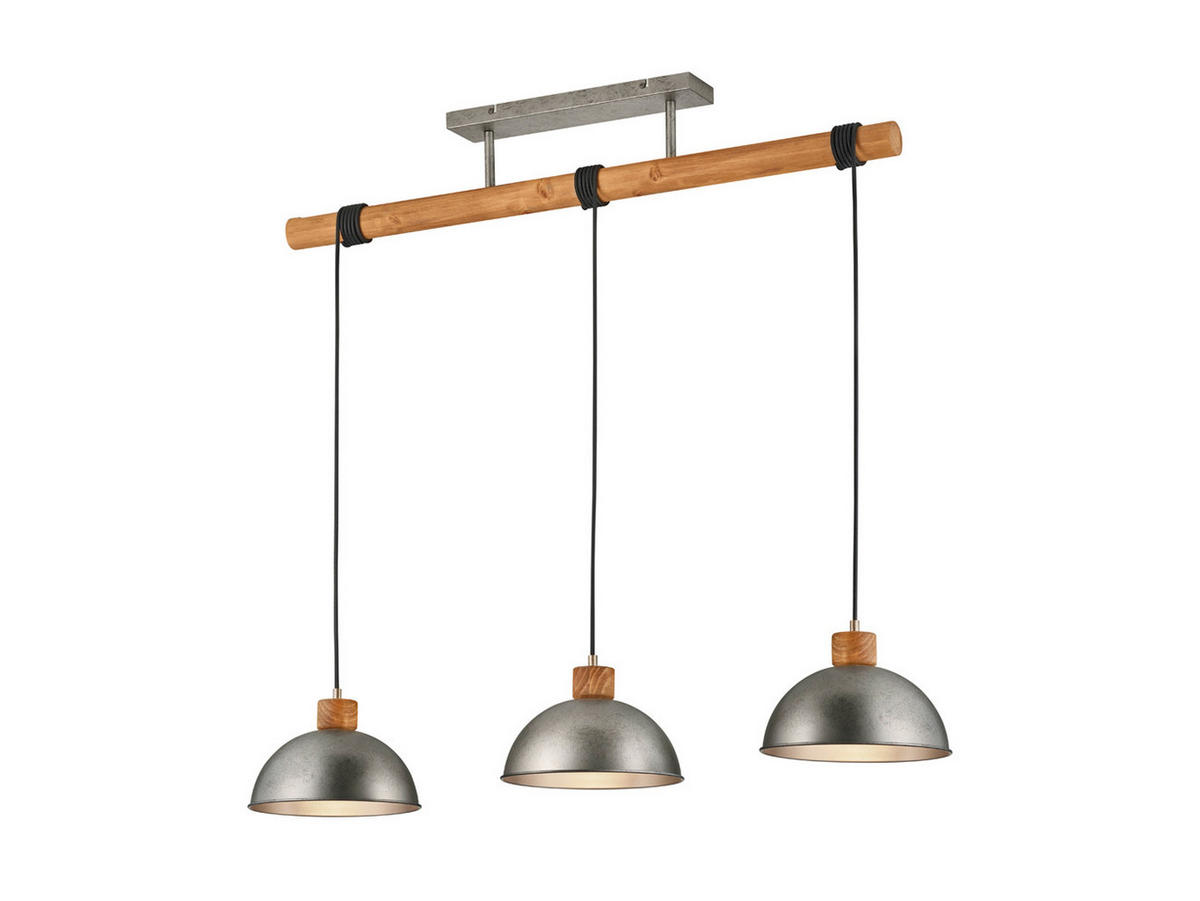 LED-PENDELLEUCHTE Breite 108cm, Holzbalken - Silberfarben/Naturfarben, Naturmaterialien/Metall (25/108/215cm) - meineWunschleuchte
