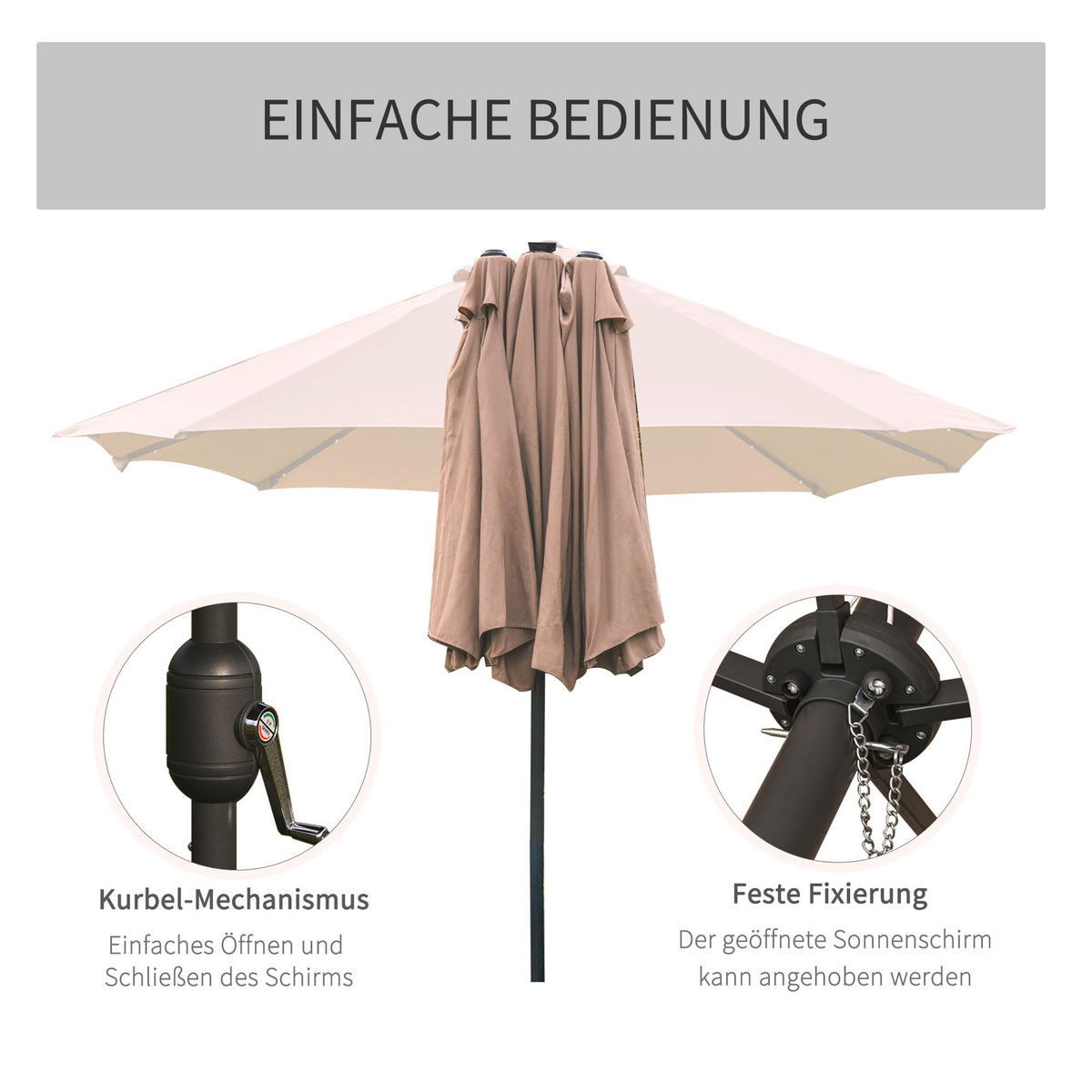 SONNENSCHIRM, Metall, Polyester, Khaki - Braun, Metall (440/260cm) - Outsunny