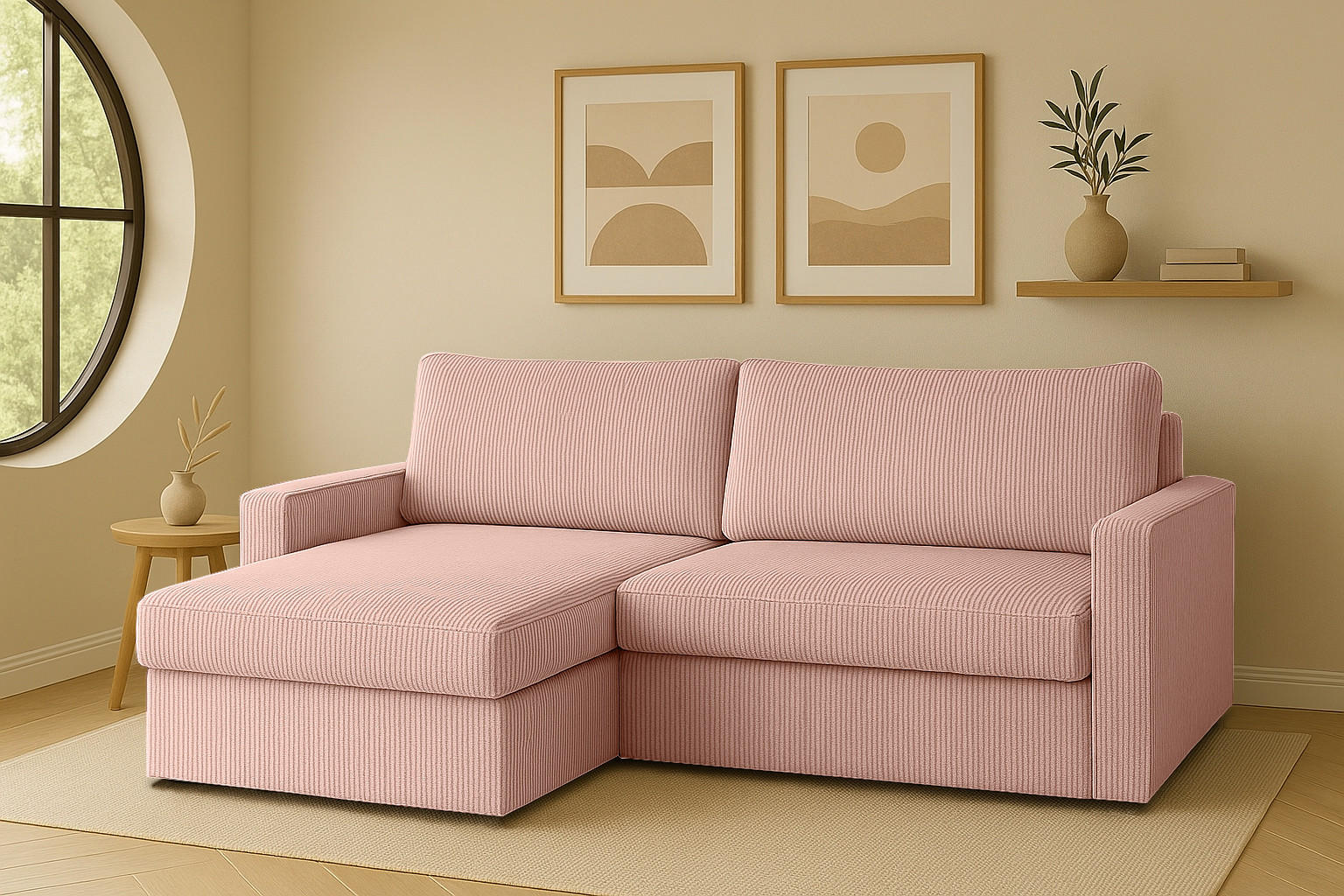 ECKSOFA Mit Schlaffunktion Und Bettzeugablage LUBEKA Stoff Poso Rosa Links - Rosa, Holz/Textil (140/147cm) - Kaiser Möbel