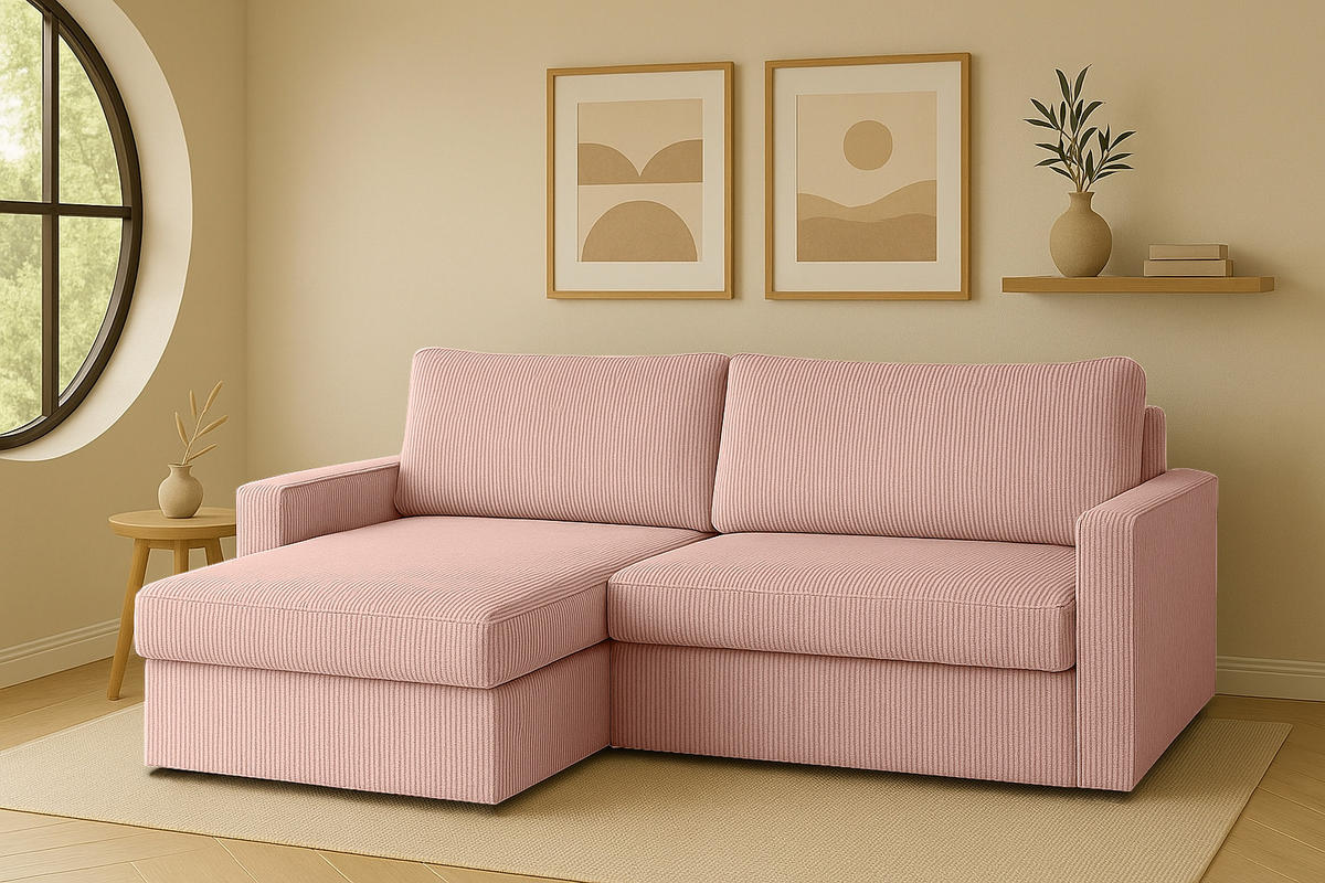 ECKSOFA Mit Schlaffunktion Und Bettzeugablage LUBEKA Stoff Poso Rosa Links - Rosa, Holz/Textil (140/147cm) - Kaiser Möbel