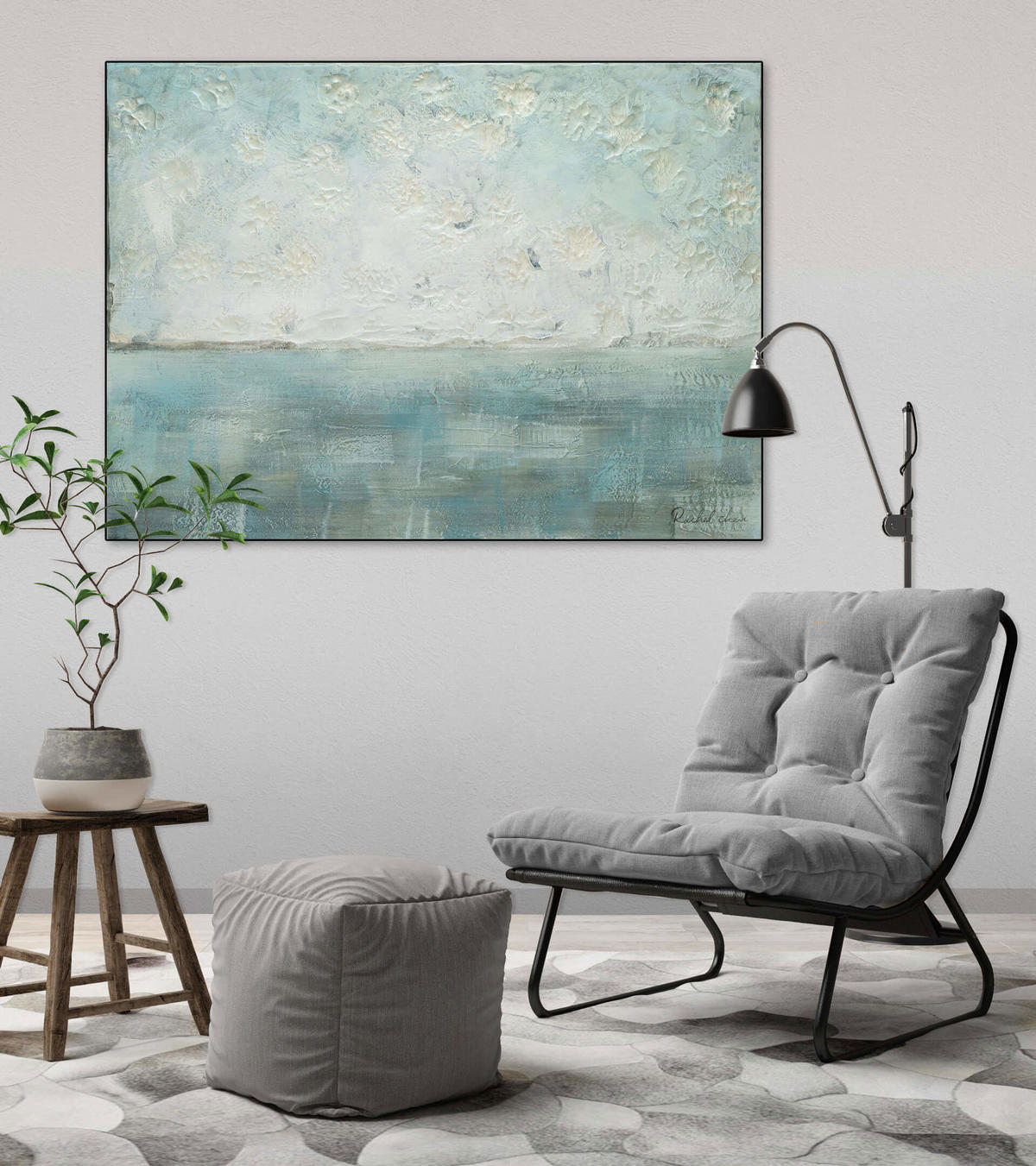 ÖLGEMÄLDE 100/75 cm - Petrol/Weiß, Holz/Textil (1.9/75cm) - KUNSTLOFT