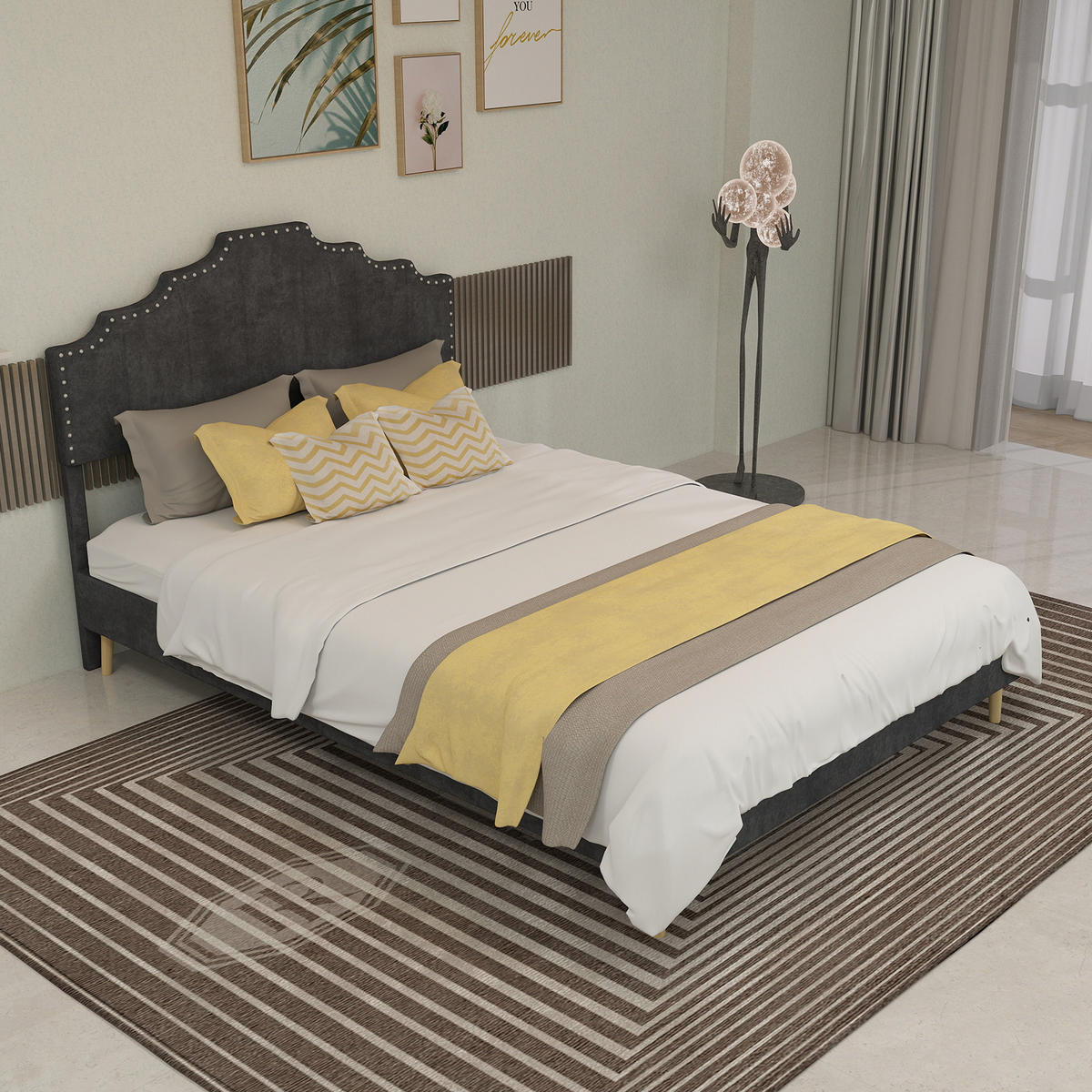 POLSTERBETT 140x200 cm Samt ohne Stauraum grau - Grau, Textil (140/200cm) - LEBENLANG