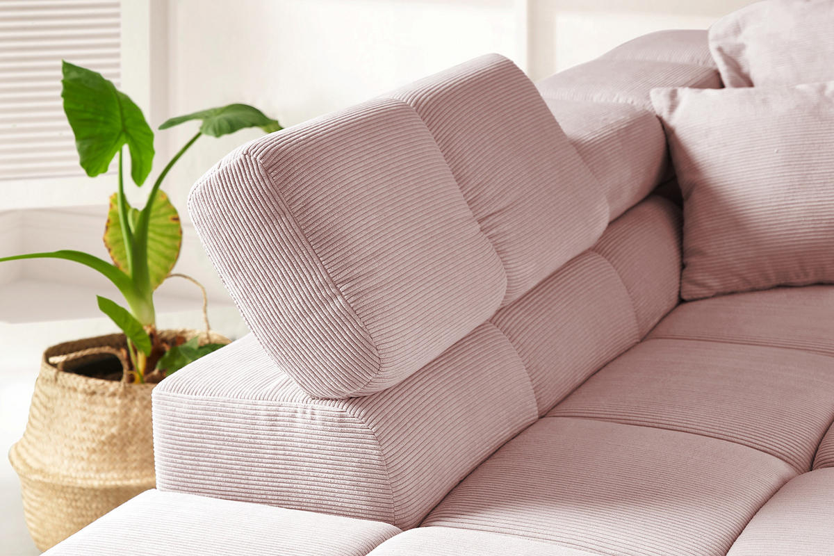 ECKSOFA NEVADA Pink Cord - Pink/Schwarz, Kunststoff/Textil (319/215cm) - KAWOLA