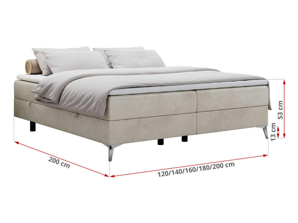 BOXBETT LESS 200/200 Beige Velvet - H3 - Beige, Holz/Textil (200/200cm) - MKS