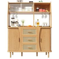 BUFFETSCHRANK Rattanoptik Glas Schiebetür Nussbaum - Naturfarben, Metall (140/174.5/40.5cm) - FLIEKS