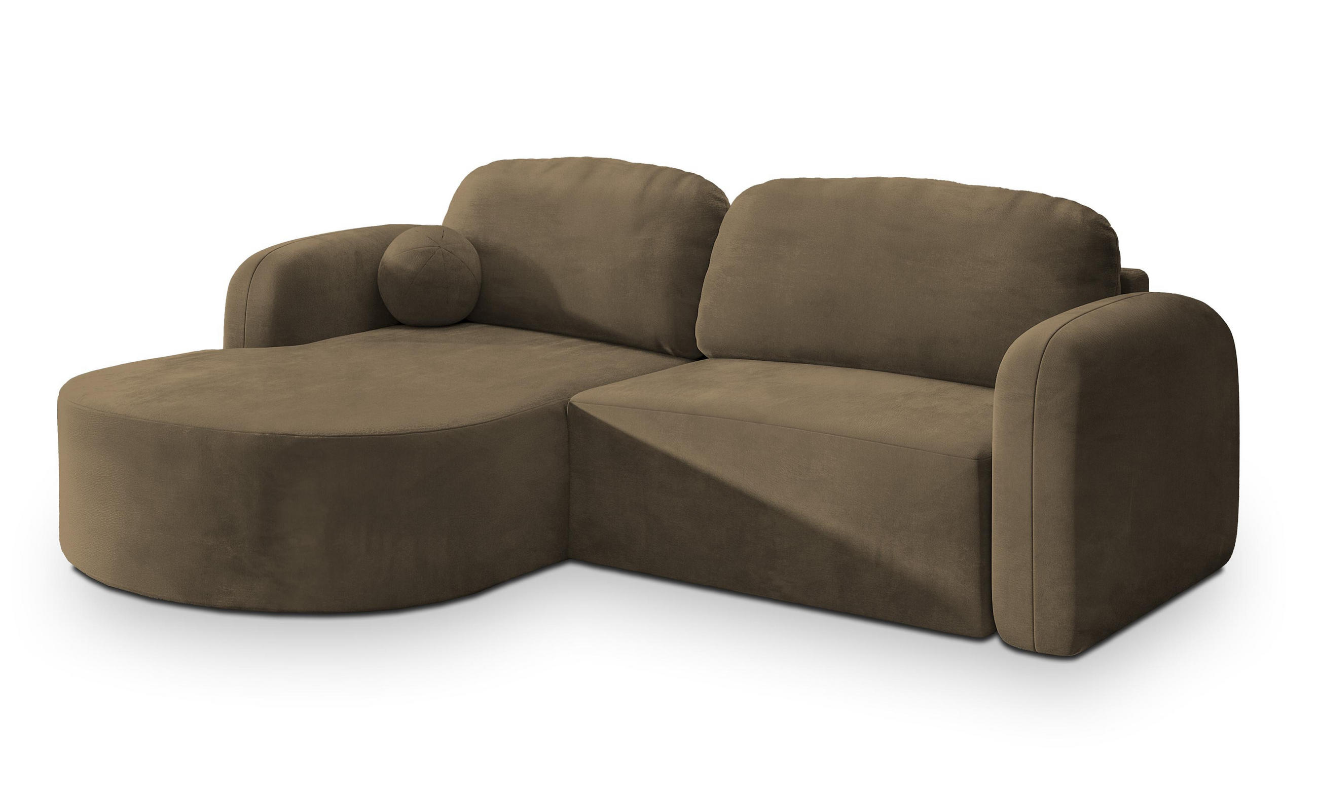 ECKSOFA AMILIA M L-S Beige Velours-Stoff mit Schlaffunktion - Beige, Holz (263/174cm) - MASSENO