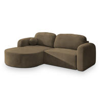ECKSOFA AMILIA M L-S Beige Velours-Stoff mit Schlaffunktion - Beige, Holz (263/174cm) - MASSENO