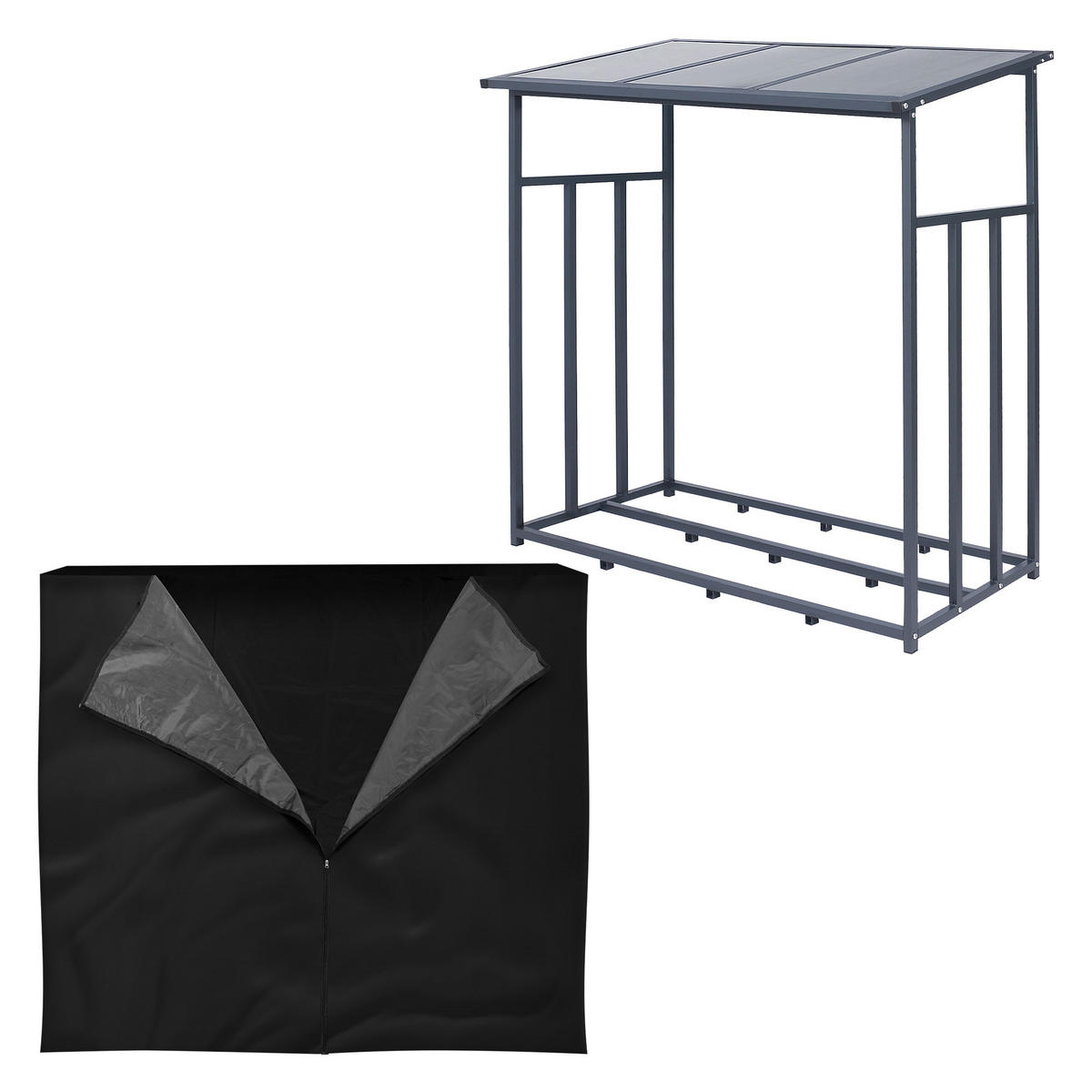KAMINHOLZREGAL - Schwarz, Metall (83/185/187.5cm) - ML-DESIGN