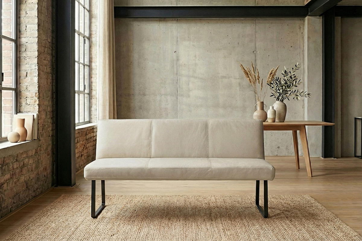 ESSZIMMERBANK ELEEN Hellgrau Leder - Hellgrau, Leder (143/85/69cm) - KAWOLA