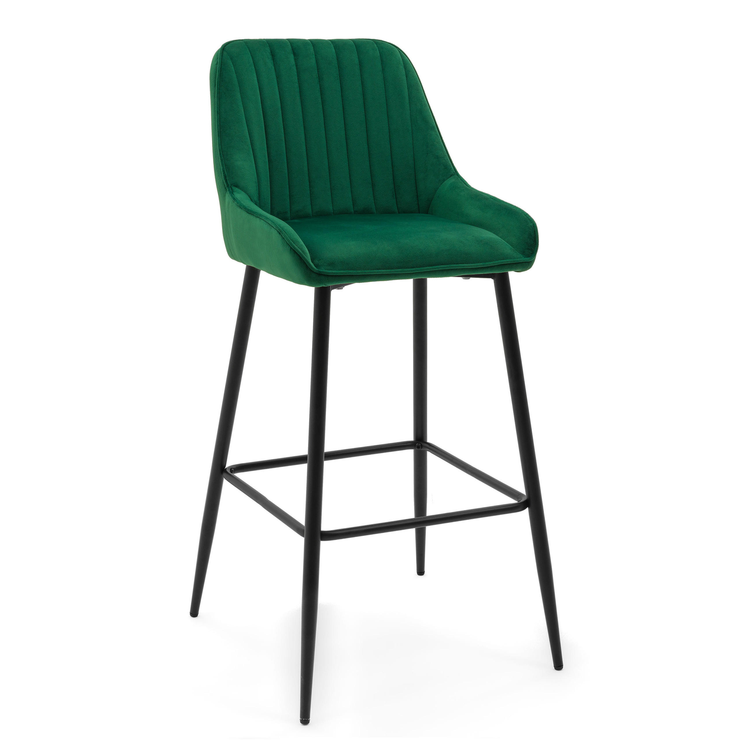 BARHOCKER PASSO gepolstert mit Steppung - grün - Samt Velours - Schwarz/Grün, Metall (50/102/55cm) - NEW HOME