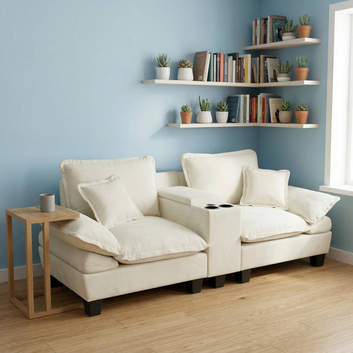 SOFA 2-Sitzer aus Chenille mit USB-Ladeanschlüssen & Stauraum, beige - Beige, Textil (82/90/224cm) - Luhomfu