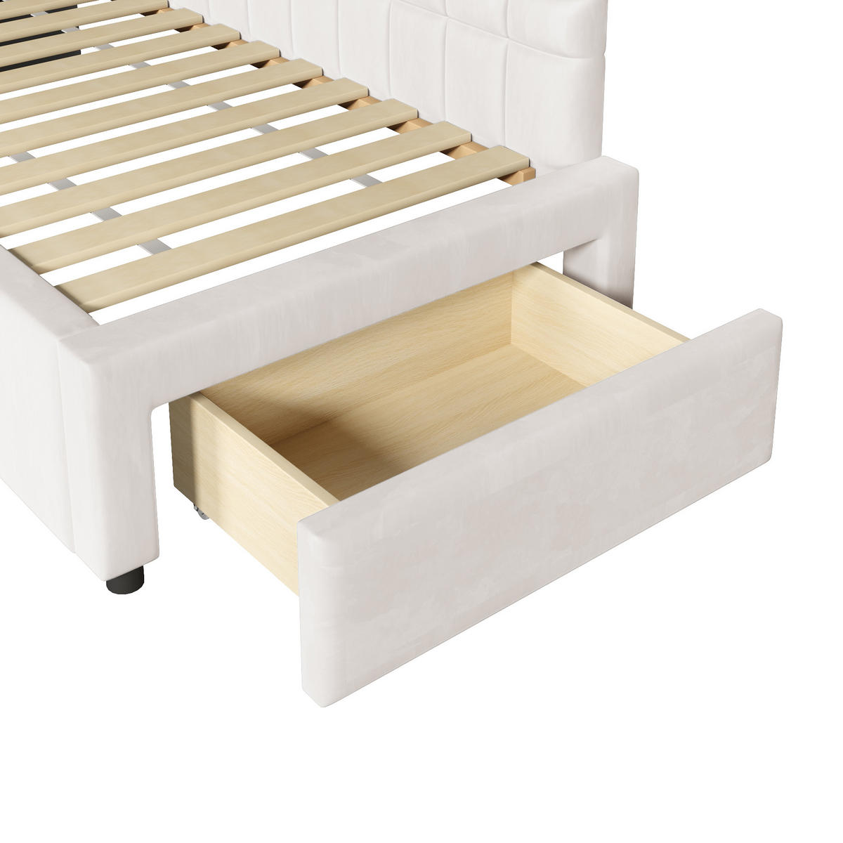 POLSTERBETT 90/200 cm & 90/200 cm in Beige mit Ausziehbett, Schubladen und Samtbezug - Beige, Holzwerkstoff/Textil (90/200cm) - STILVORA