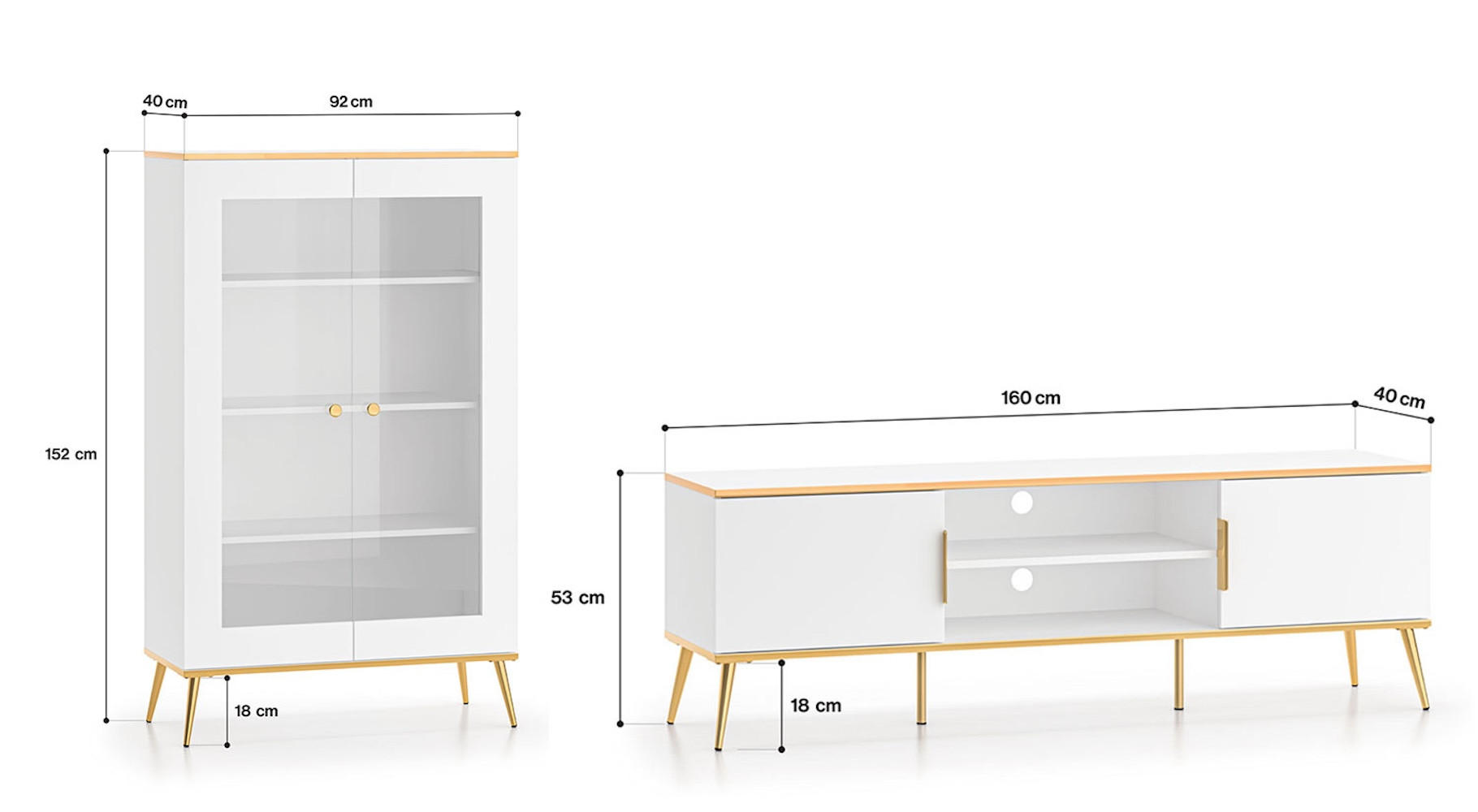 Thumbnail - Feldmann-Wohnen Wohnzimmer-Set, Weiß, Gold, Holz, 4 Fächer, Rechteckig, 252x130x50 cm, Wohnzimmer, Wohnwände, Anbauwände