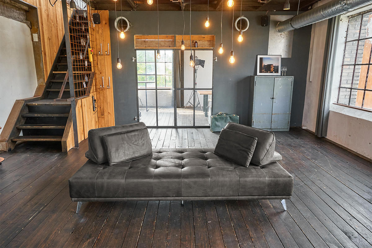 SOFA WIOLO Grau Leder - Silberfarben/Grau, Leder (110/83/240cm) - KAWOLA