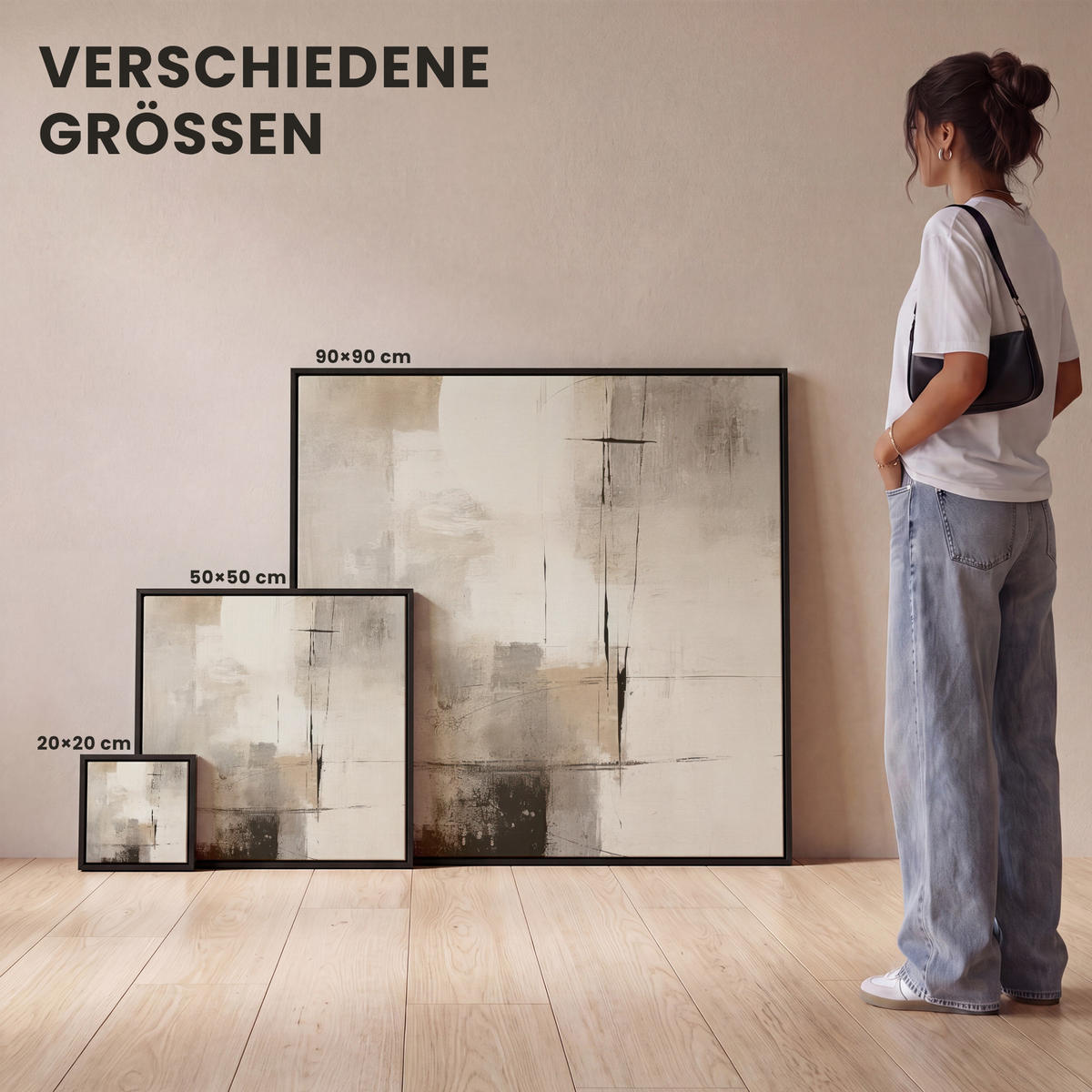 LEINWAND Bilder mit Rahmen - Abstrakt - Kunst - Grau - 20x20 - Hellgrau, Textil (20/20cm) - MuchoWow