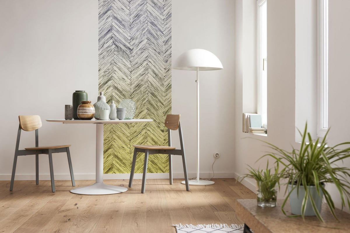FOTOTAPETE Fischgrätenmuster 100 x 250 cm - Gelb, Papier (100/250cm) - Sanders & Sanders