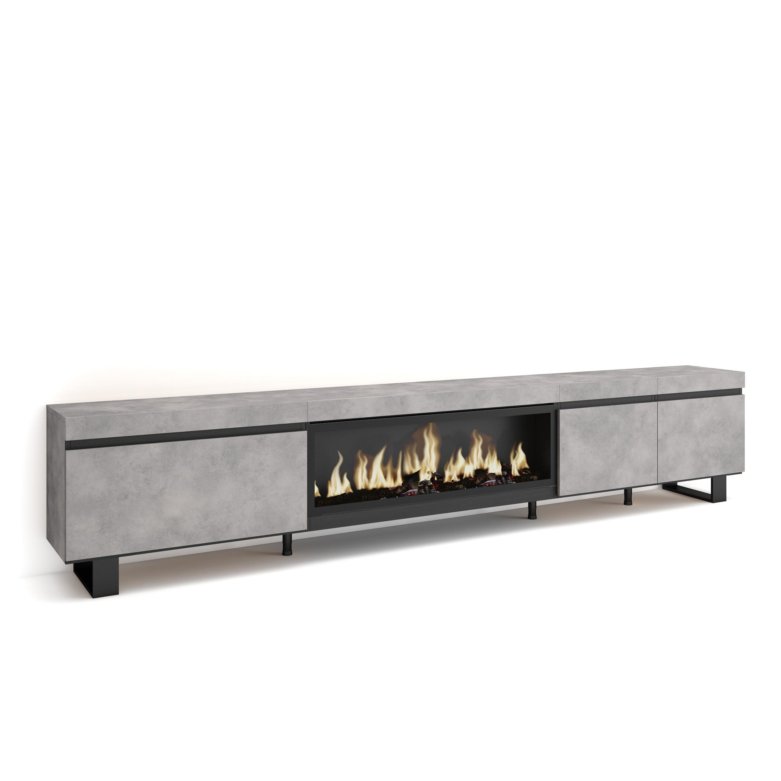 TV-SCHRANK Lowboard, Elektrokamin XXL, zementgrau, 288/35/57cm - Grau, Holzwerkstoff (288/57/35cm) - Skraut Home
