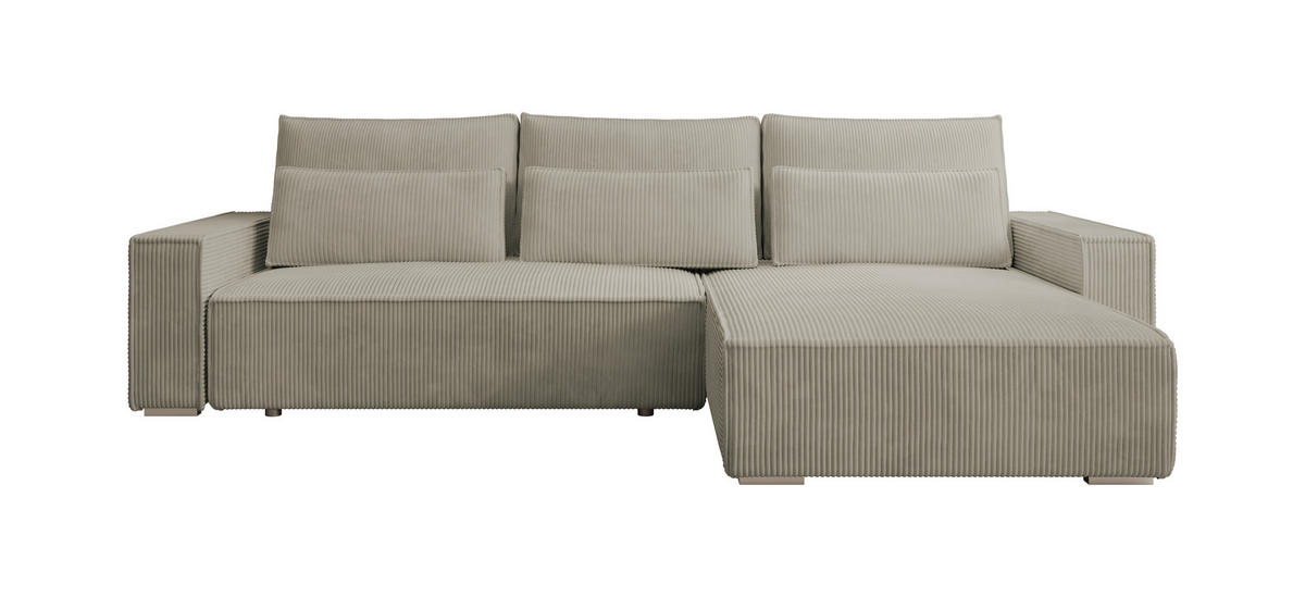 ECKSOFA Alice mit Bettkasten und Schlaffunktion, Cordstoff in L-Form - Beige, Textil (289/184cm)