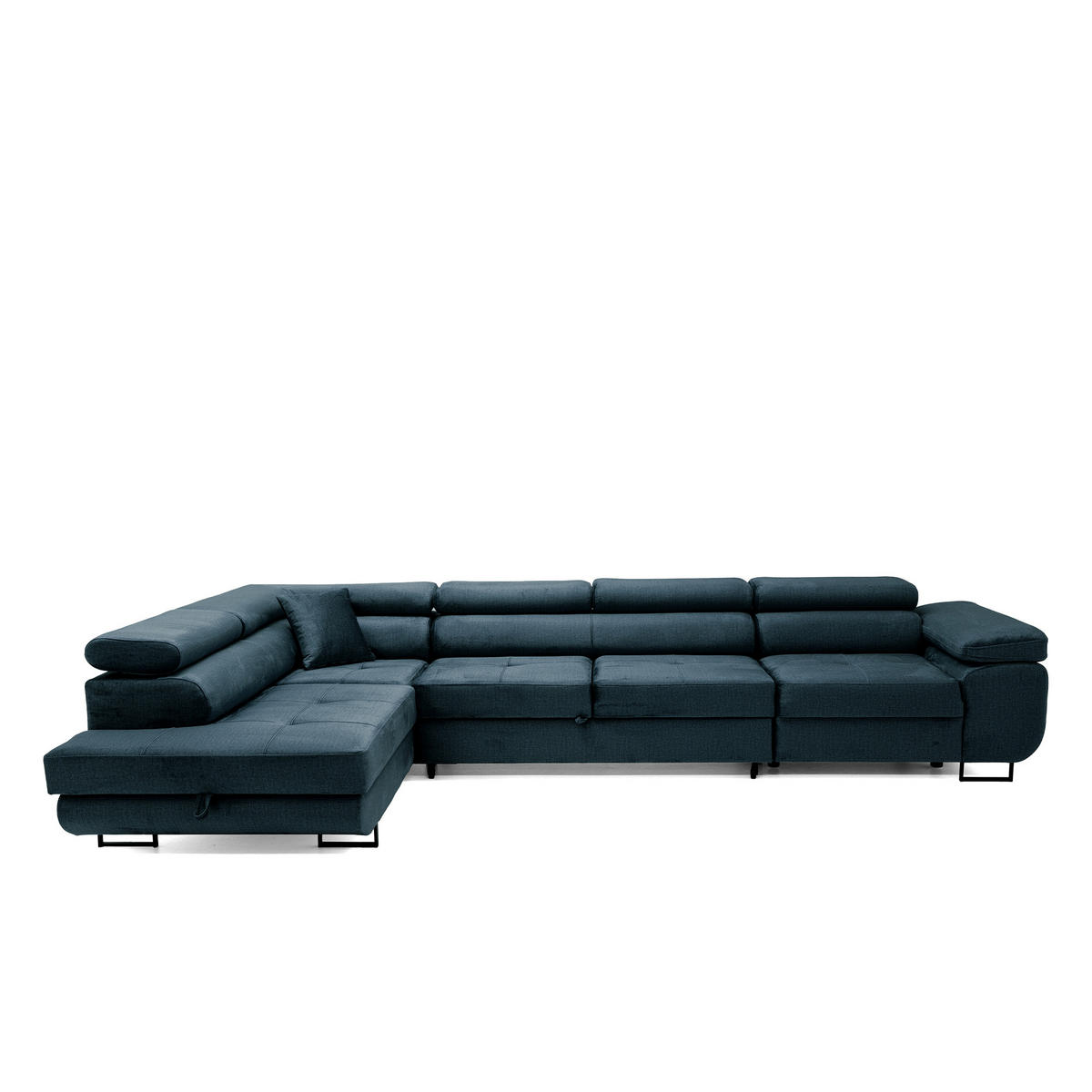 ECKSOFA WILD MAXI L Links mit Schlaffunktion 125x195 Velours Dunkelblau - Chromfarben/Dunkelblau, Holz/Textil (203/350cm) - Muffo