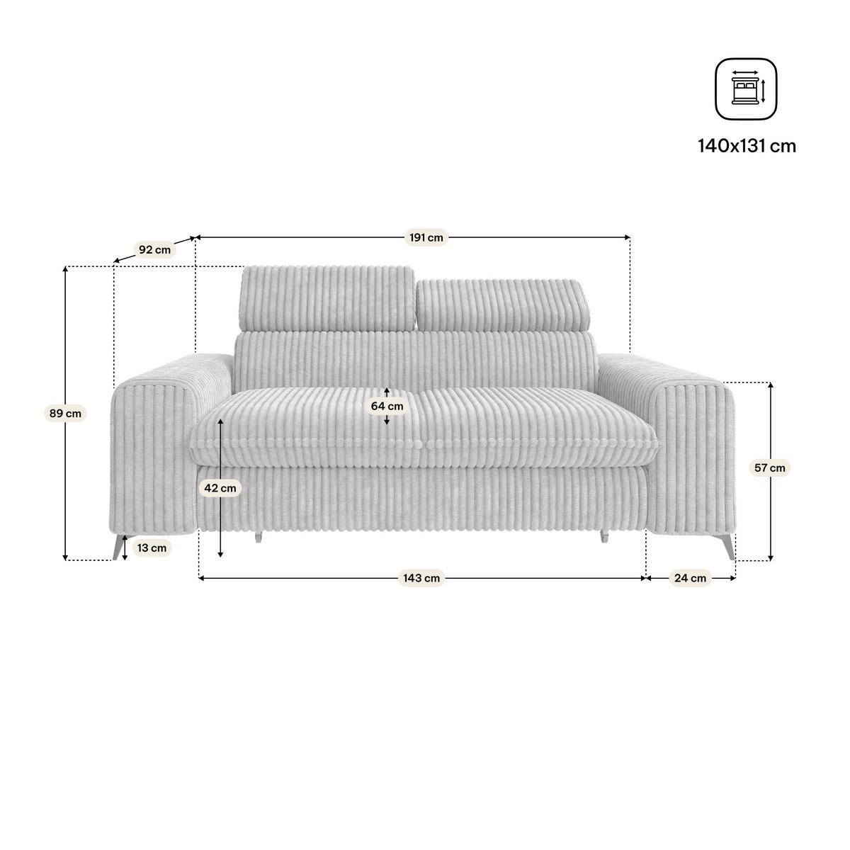 BETTSOFA BENETE Grün Cordstoff mit Schlaffunktion - Grün, Holz/Textil (191/89/92cm) - MASSENO