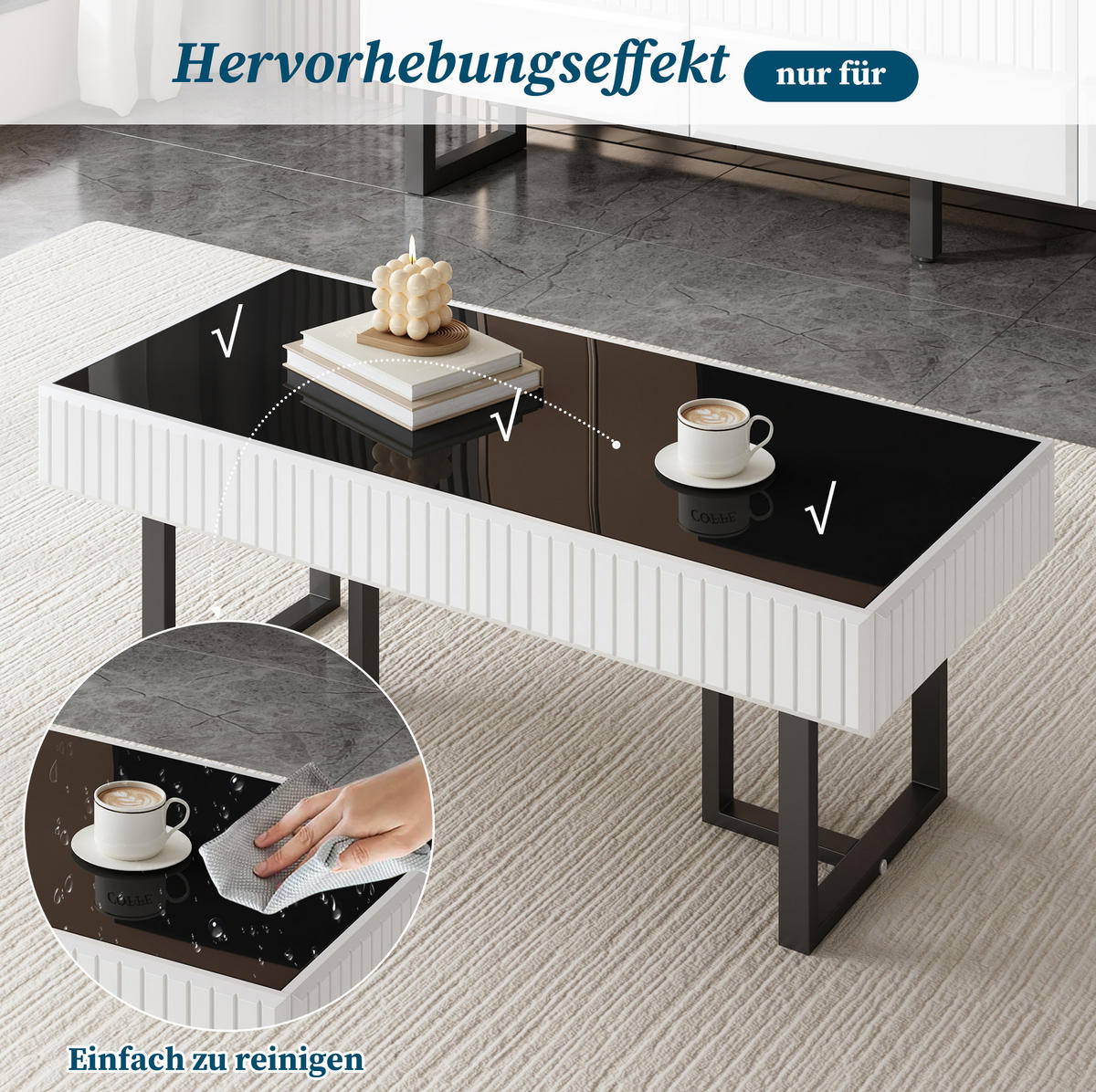 COUCHTISCH 110/50.5/41 cm in Schwarz-Weiß aus MDF und Spanplatte mit hochglänzender Tischplatte - Schwarz, Holzwerkstoff (110/50.5/41cm) - OKMYHOME