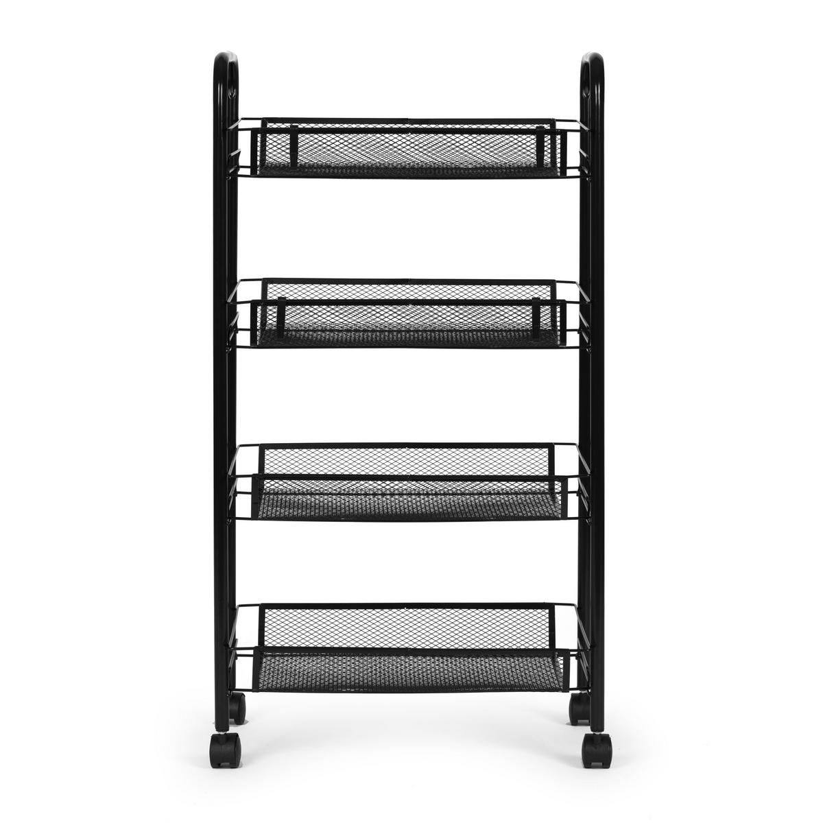 ROLLWAGEN Metall, 4 Ablagekörbe, 84 cm, Schwarz, mit Haken - Schwarz, Metall (45/84/26cm) - Mat-Haus