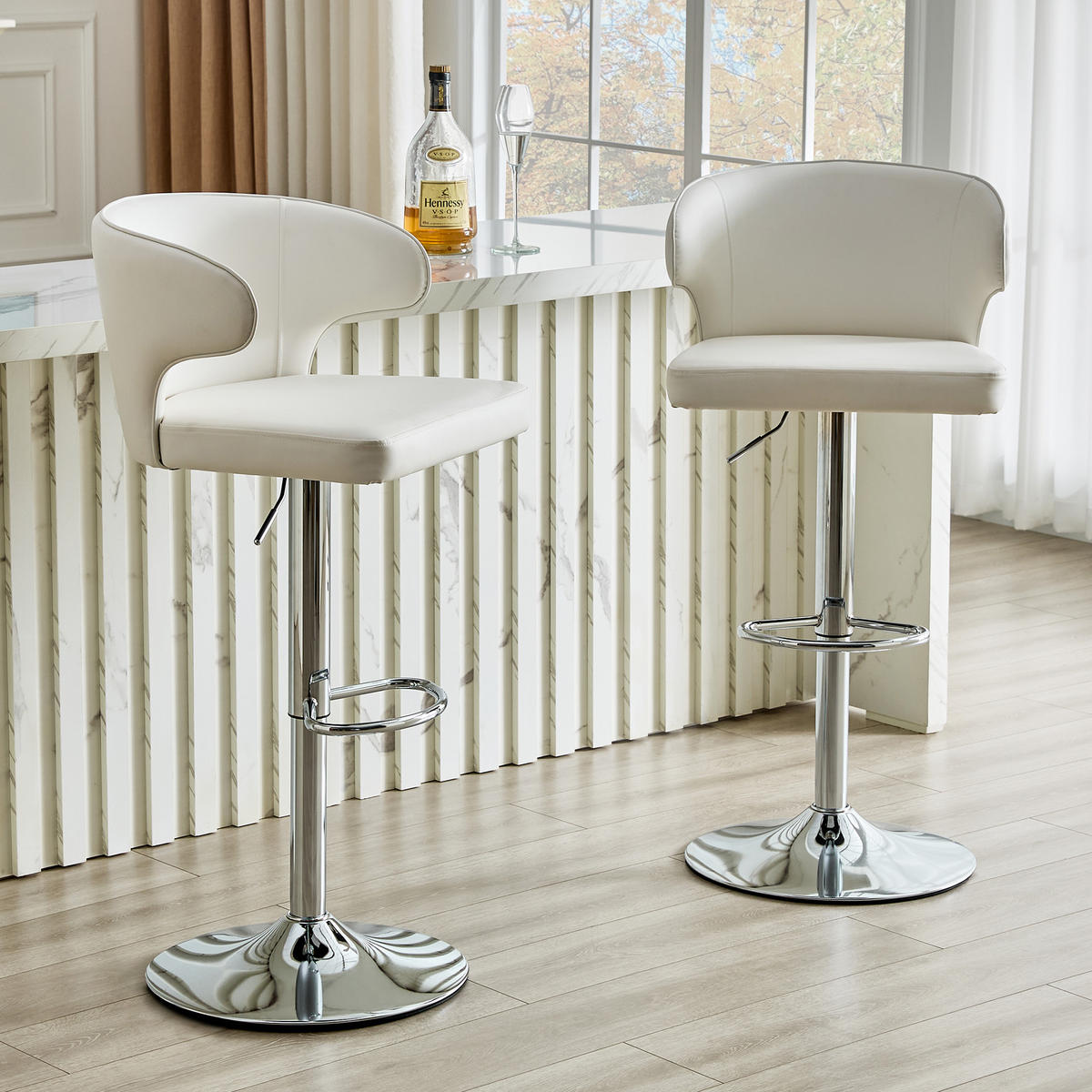 BARHOCKER DE-36723 2er-Set höhenverstellbar mit 360°-Drehung Weiß - Weiß, Metall (45/110/49.7cm) - ComfortXL