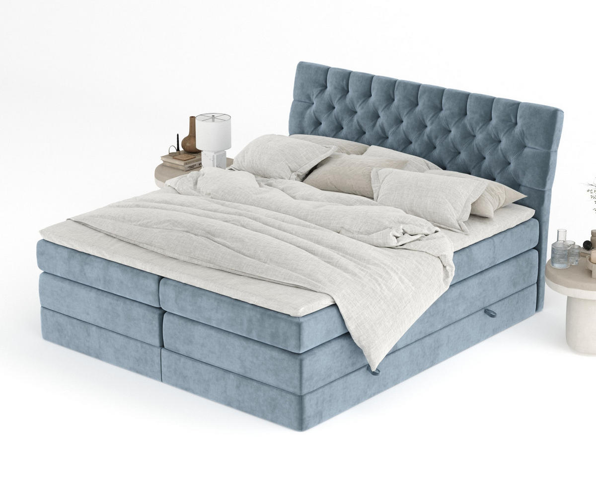 BOXSPRINGBETT Seraphine Blau Grau 140/200 cm - Blaugrau/Schwarz, Holz/Holzwerkstoff (140/200cm) - Maison de Reve