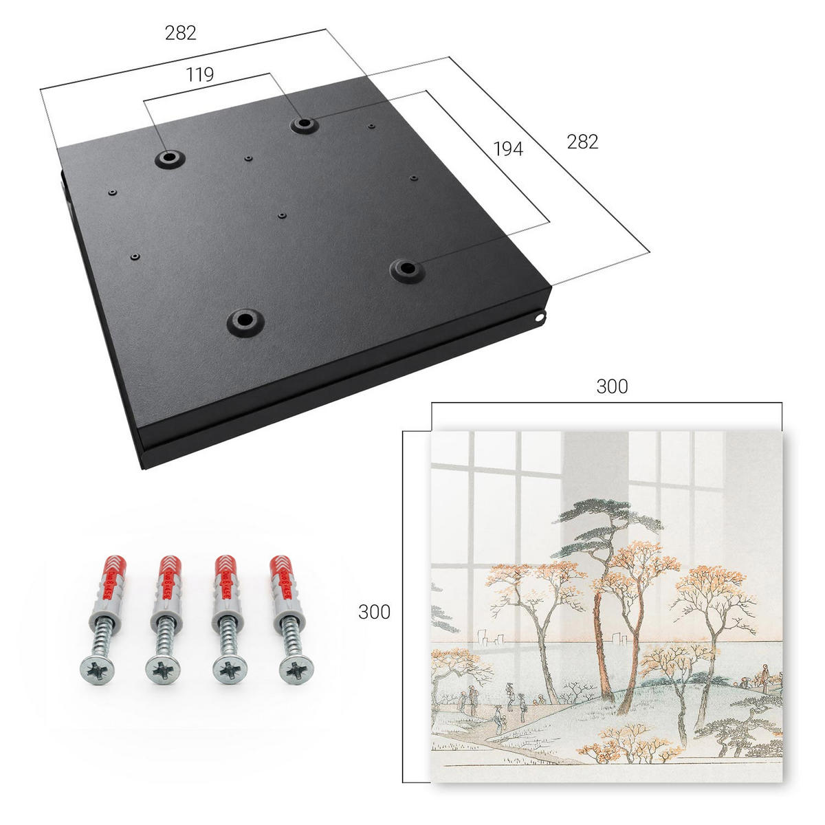 SCHLÜSSELBOX Schwarz 30x30 cm- Türöffnung nach rechts - Japanische Landschaft - Beige, Metall (30/30/5cm) - TULUP