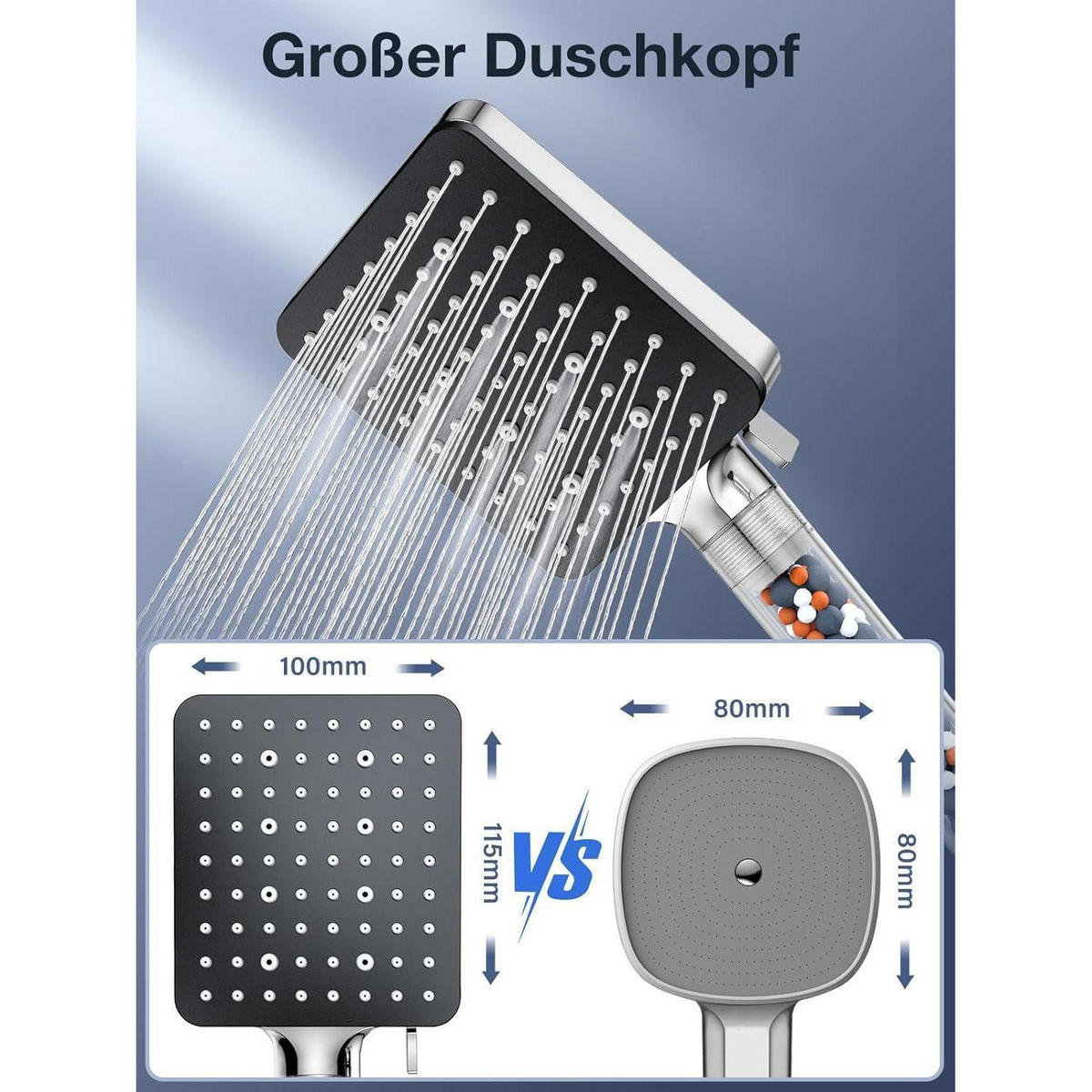 HANDBRAUSE mit Filter 6 Strahlarten Wassersparend 115 x 100 mm - Multicolor, Metall (10/12.7/26cm)
