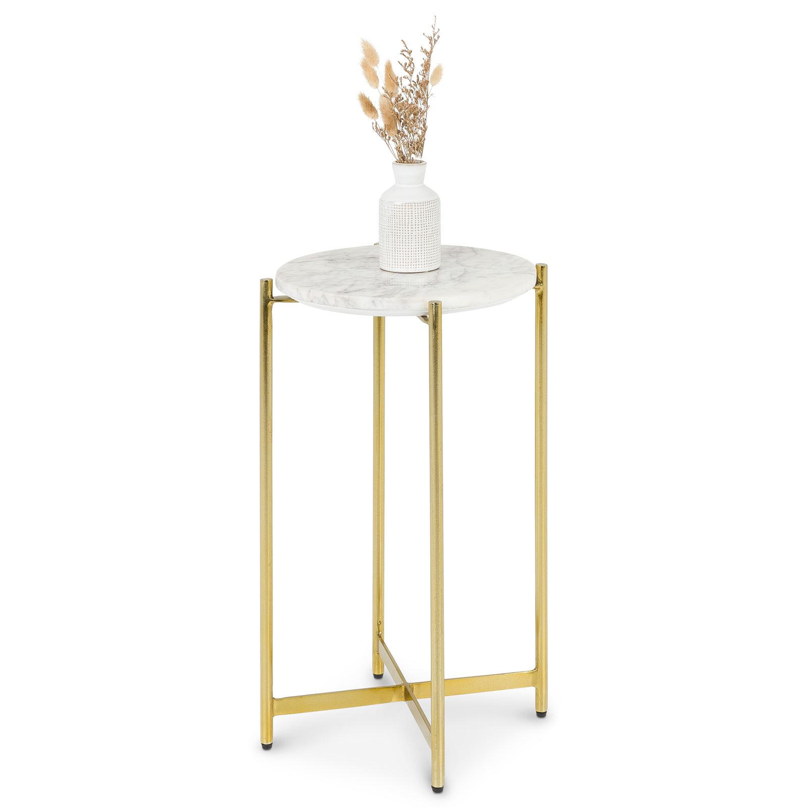 BEISTELLTISCH CRATO bronze/weiß - Weiß/Bronzefarben, Naturmaterialien/Metall (36/36/55cm) - IDIMEX