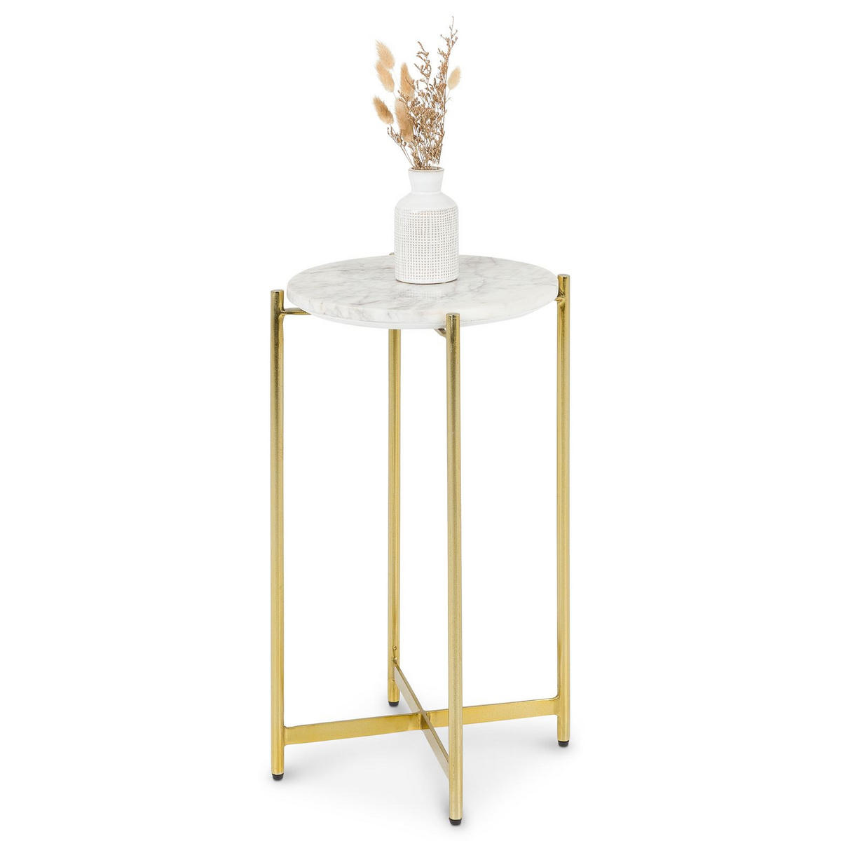 BEISTELLTISCH CRATO bronze/weiß - Weiß/Bronzefarben, Naturmaterialien/Metall (36/36/55cm) - IDIMEX