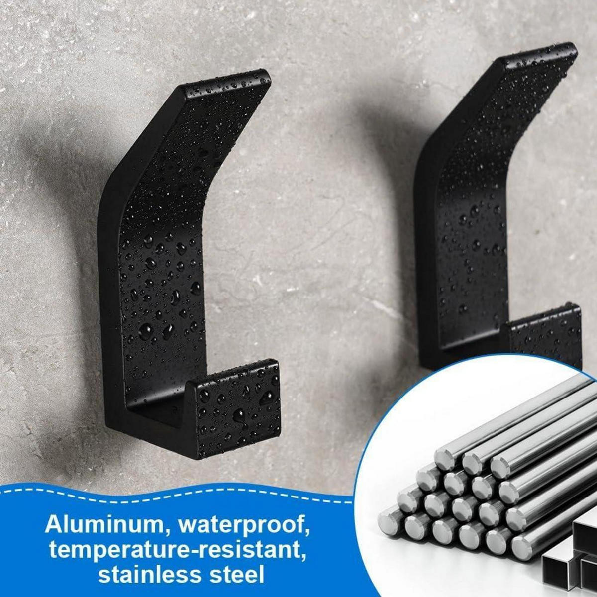 HANDTUCHHAKEN 6-teiliges Set Aluminium Schwarz - Schwarz, Metall (2.8/2/7cm)
