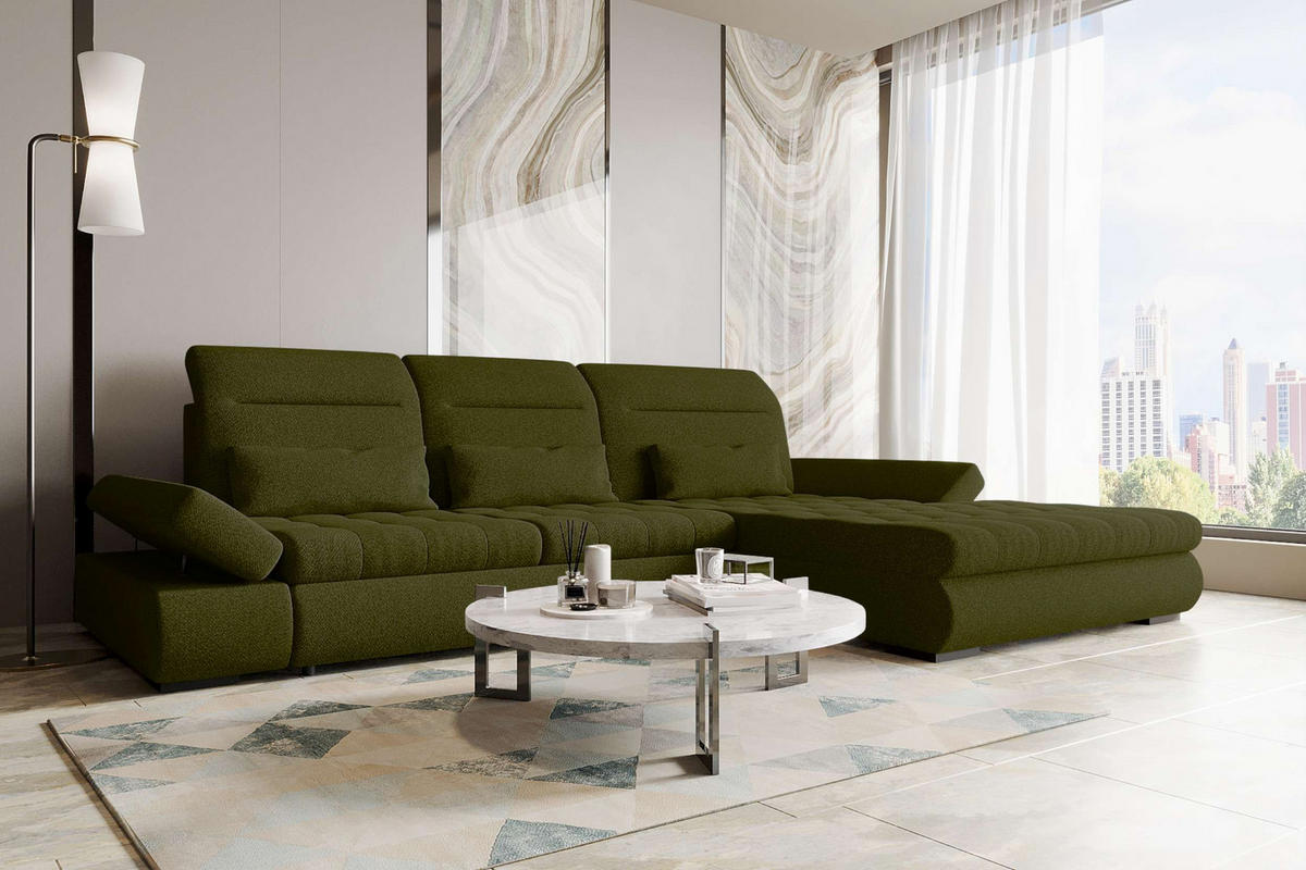 ECKSOFA Toscana Plus Strukturstoff inkl. Schlaffunktion - Grün, Textil (300/179cm) - 99rooms