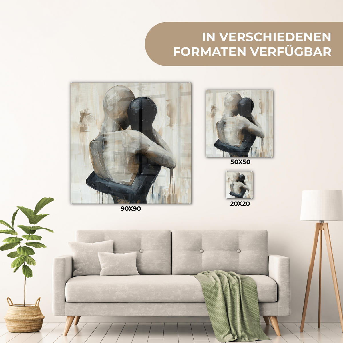 ACRYLGLASBILD Abstrakt - Liebe - Schwarz und weiß - Modern 50x50 cm - Schwarz, Glas (50/50cm) - MuchoWow