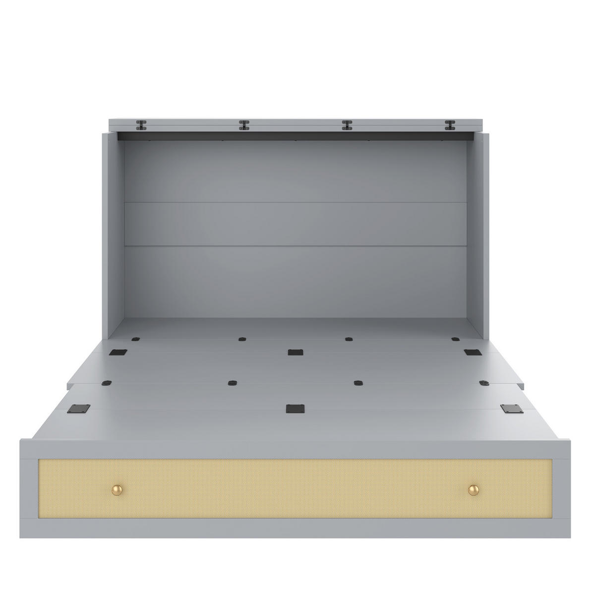 POSTELJNA omara iz MDF 140x200 cm siva z USB priključkom, vtičnico, predalom in preobrazbo v omaro - siva, leseni material (140/200cm) - Modfu