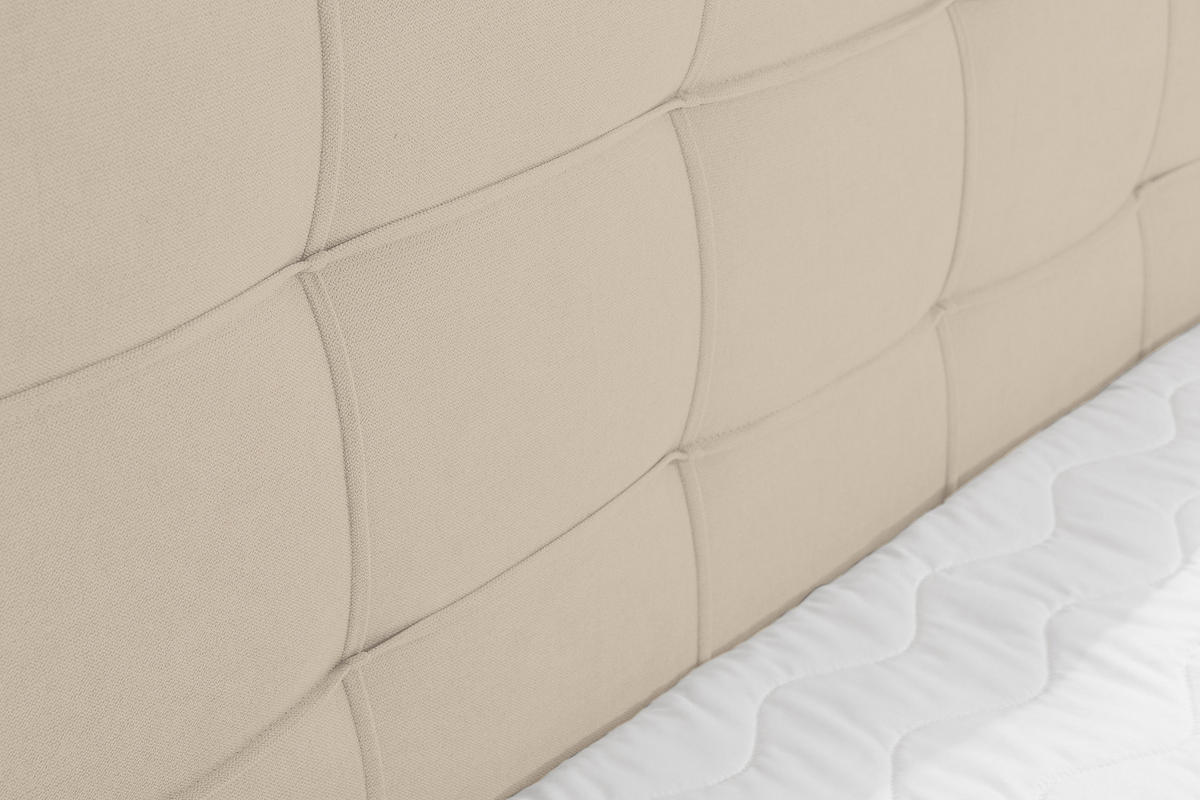 BOXBETT NATALIE mit 2 Bettkästen, 180x200, Farbe: Beige, Velourstoff, mit Bonell-Matratze inkl. Topper - Beige, Holz/Kunststoff (180/200cm) - VENASI MÖBEL