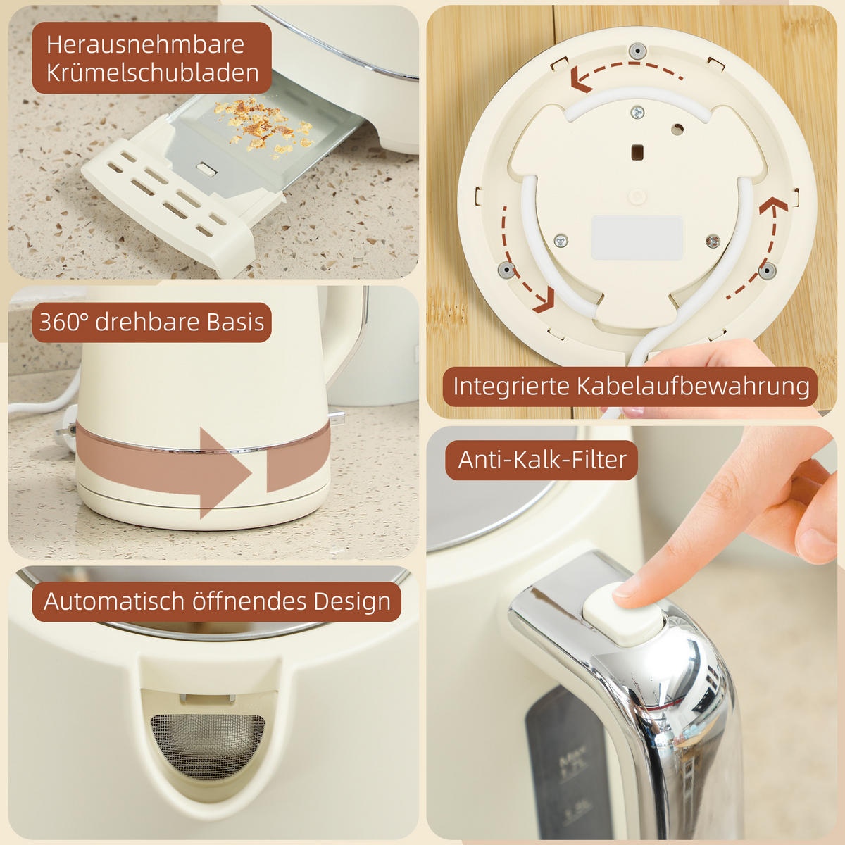 TOASTER mit Wasserkocher DE-07919 Beige - Beige, Metall (16/24.3/21.2cm) - ComfortXL